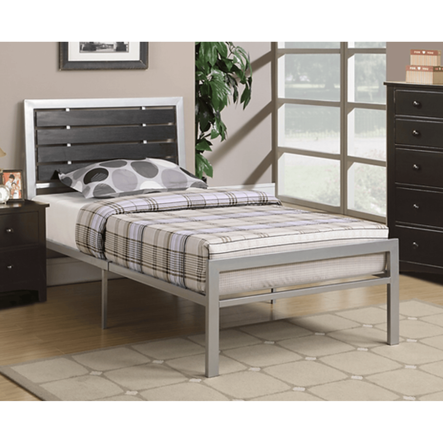 Twin Metal Frame with Espresso wood  Panels IF 112