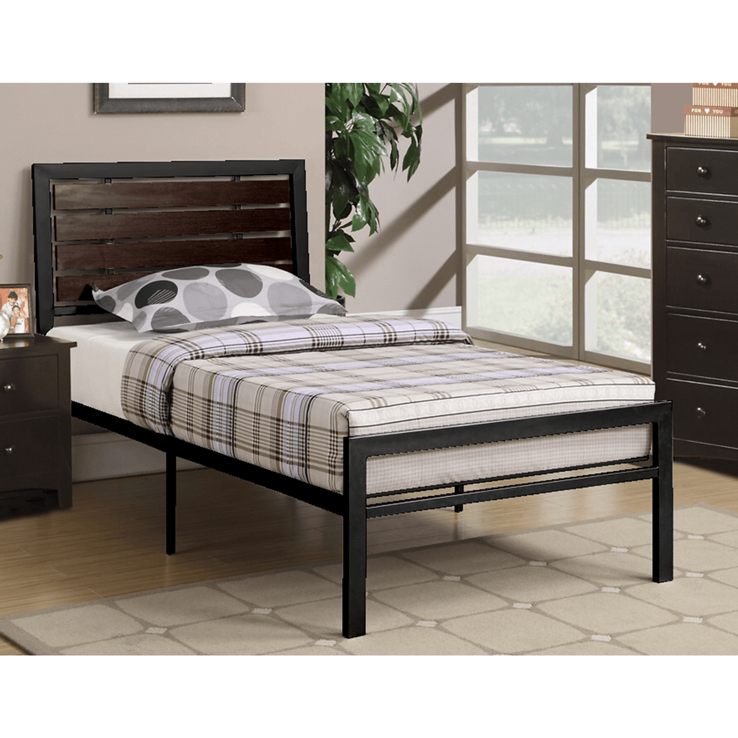 Twin Metal Frame with Espresso wood  Panels IF 112