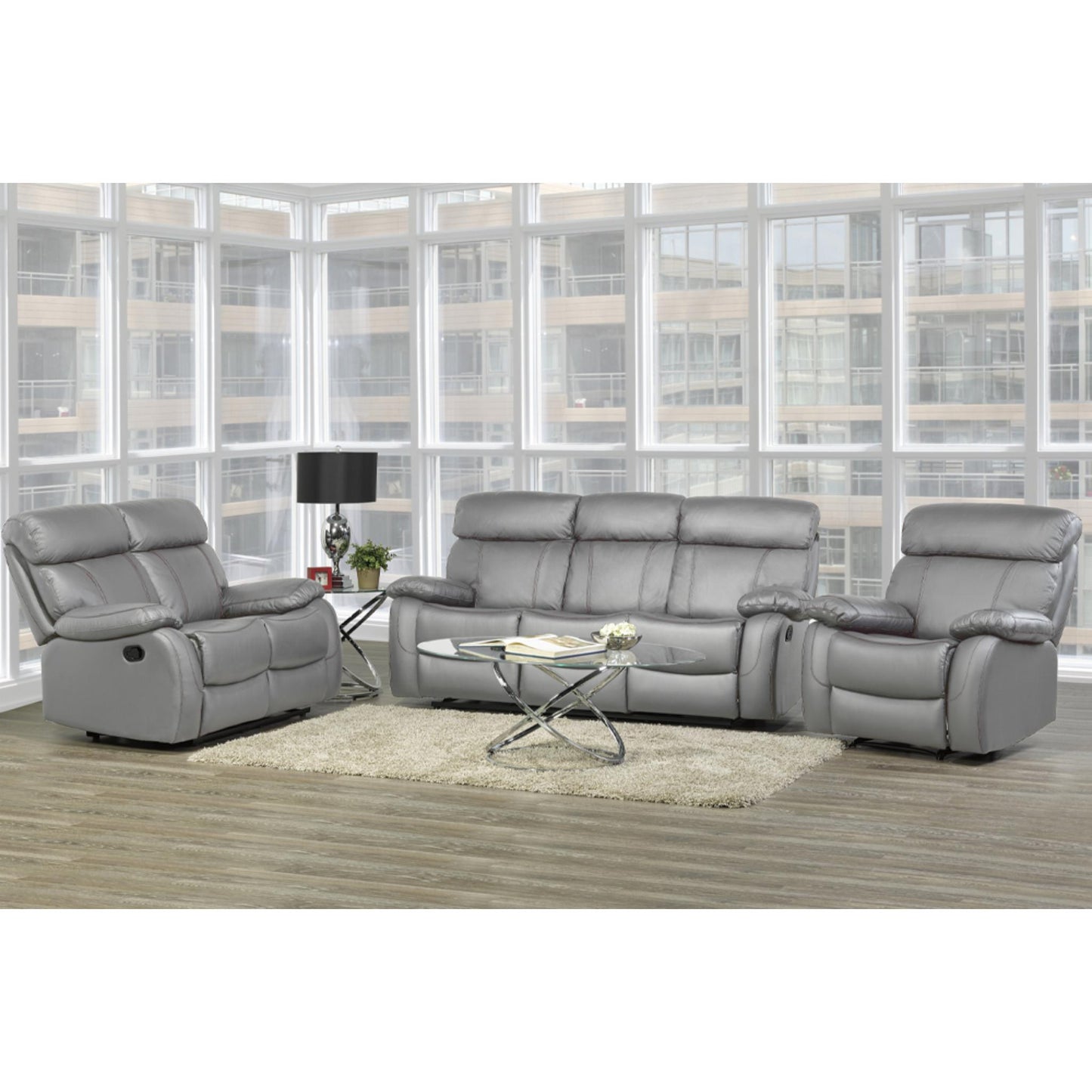 3pc Manual Recliner Set (Genuine Leather) T-1420