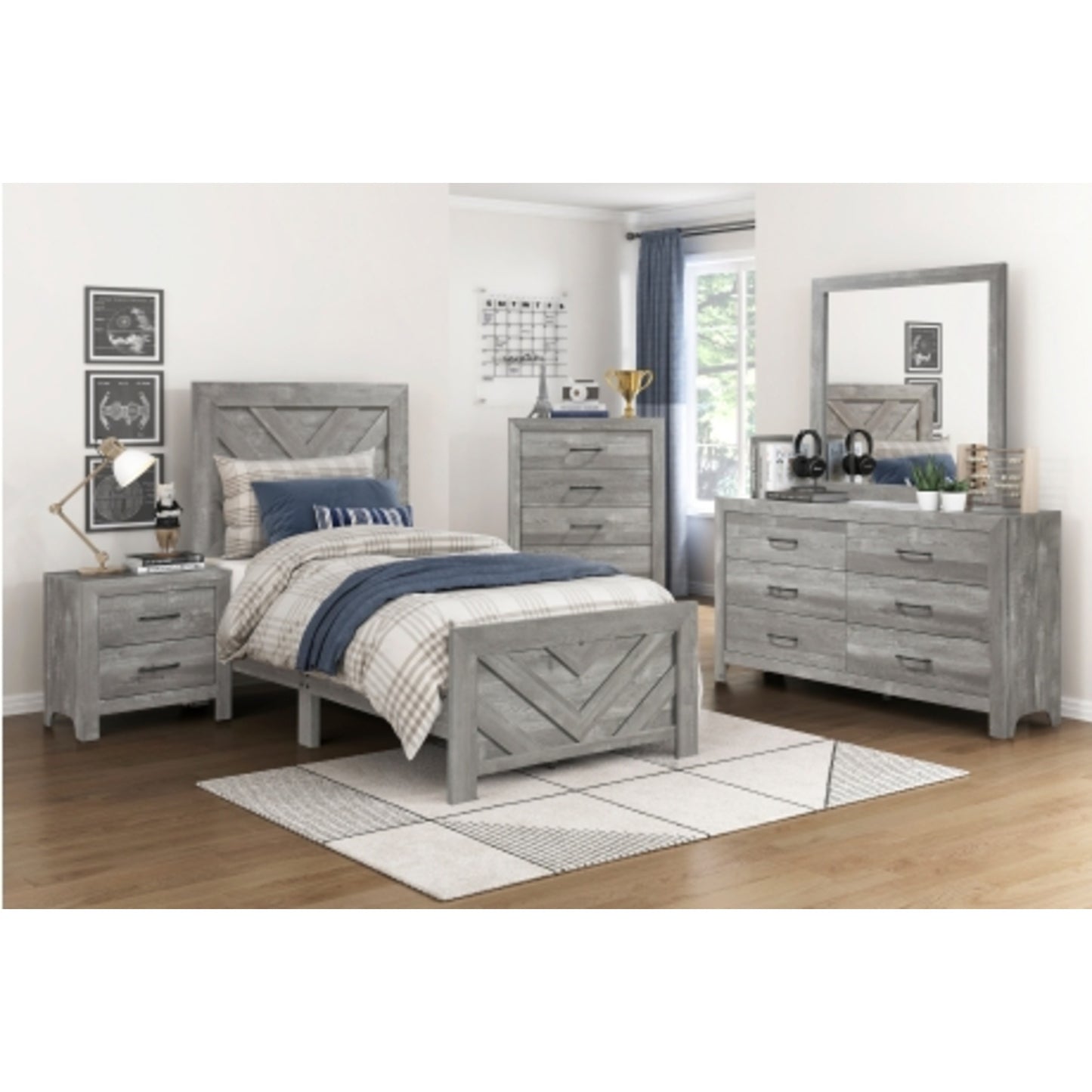 Urban Twin 6pc Bedroom Set - 1534NPGY - White / Grey / Rustic Brown / Natural