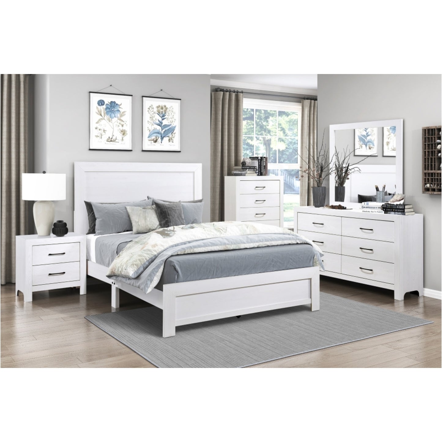Pearl Luxe King 6pc Bedroom Set - 1534WH - White / Grey / Rustic Brown / Natural