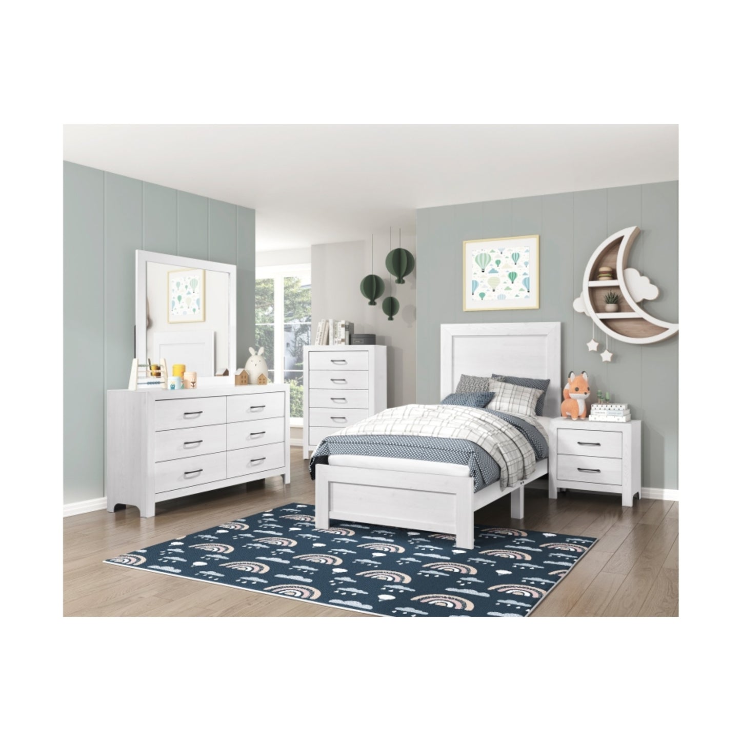Pearl Luxe King 6pc Bedroom Set - 1534WH - White / Grey / Rustic Brown / Natural