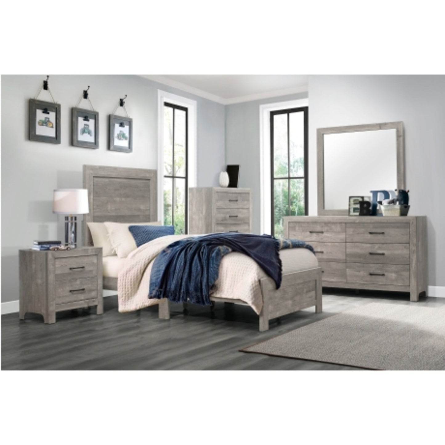 Pearl Luxe King 6pc Bedroom Set - 1534WH - White / Grey / Rustic Brown / Natural