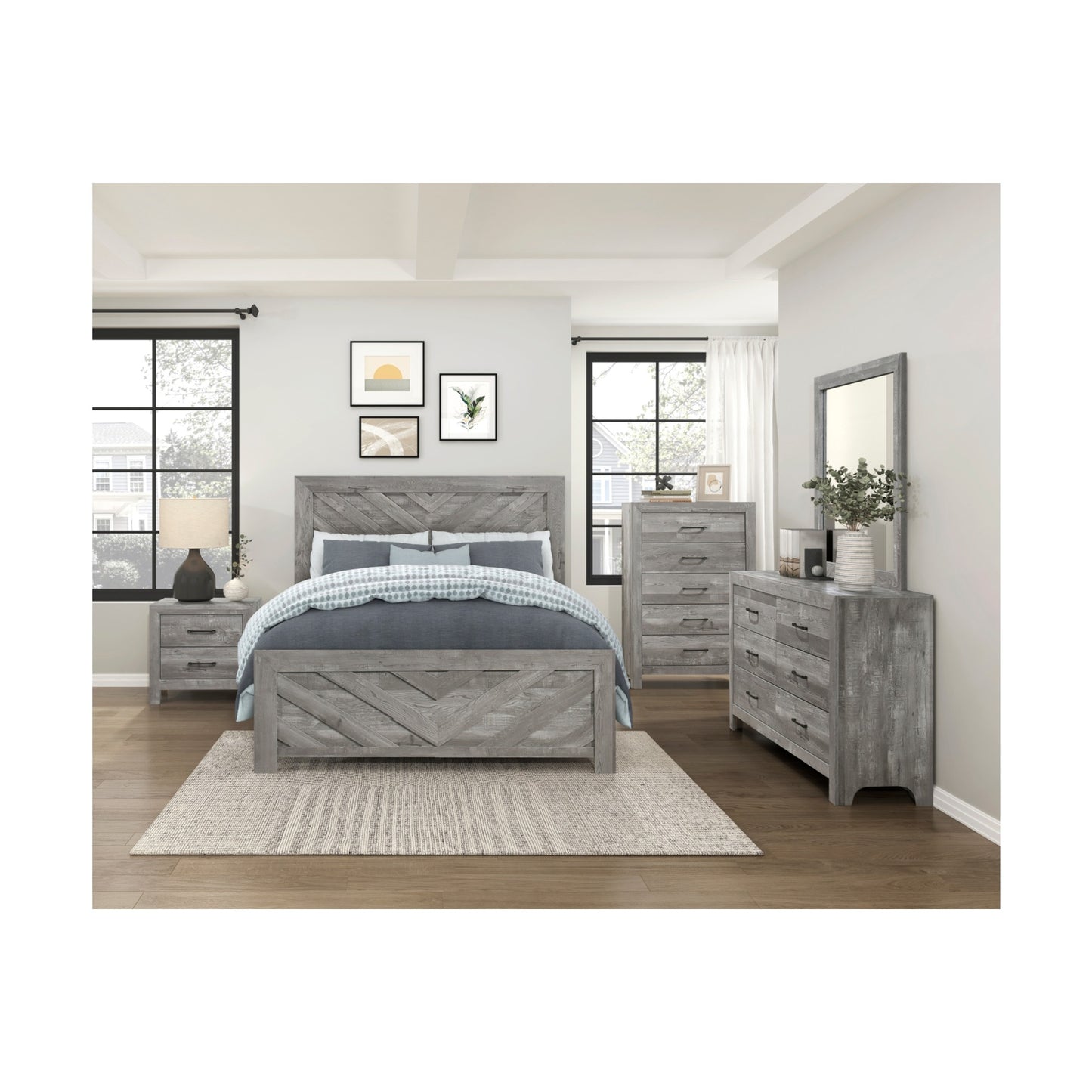 Urban Twin 6pc Bedroom Set - 1534NPGY - White / Grey / Rustic Brown / Natural