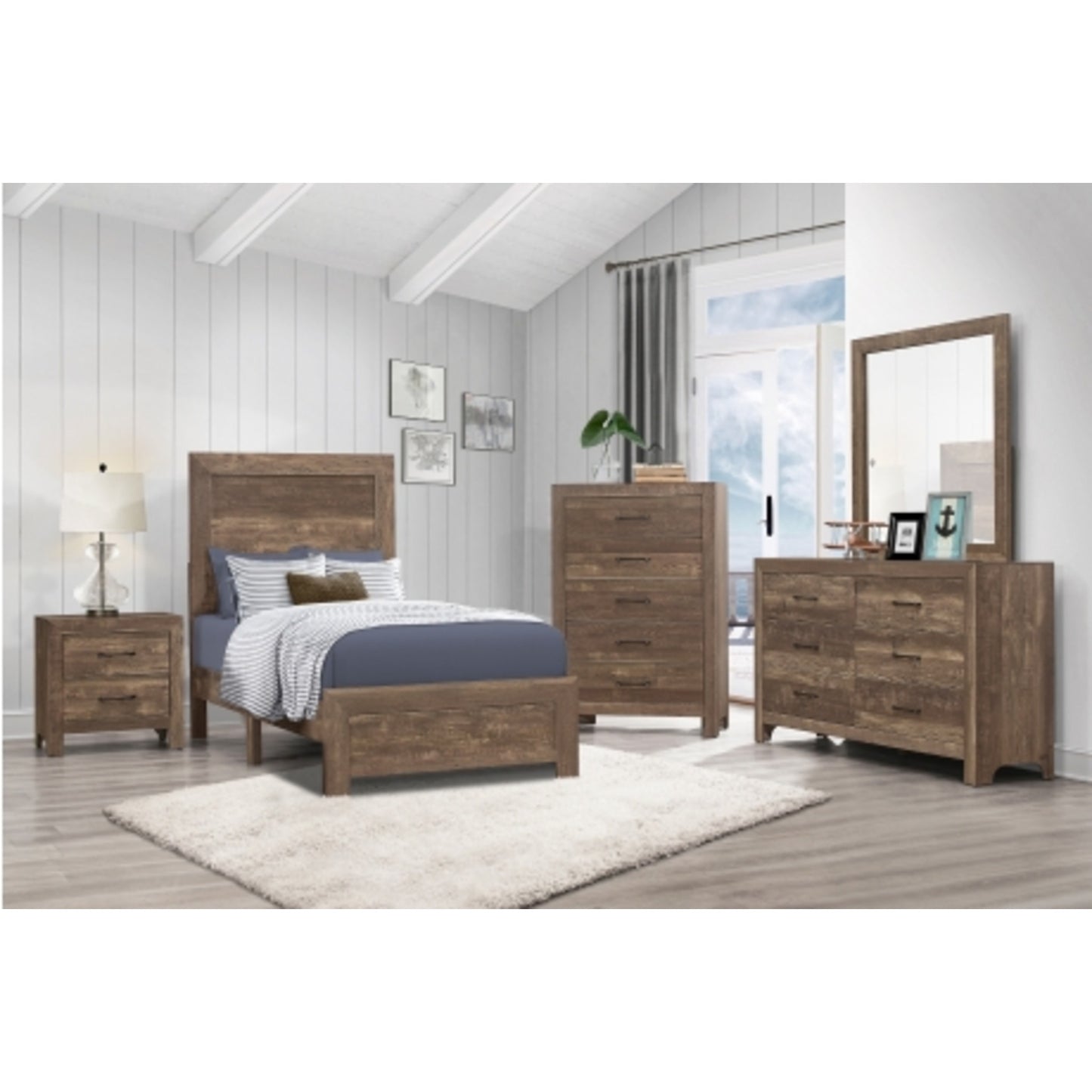 Pearl Luxe King 6pc Bedroom Set - 1534WH - White / Grey / Rustic Brown / Natural