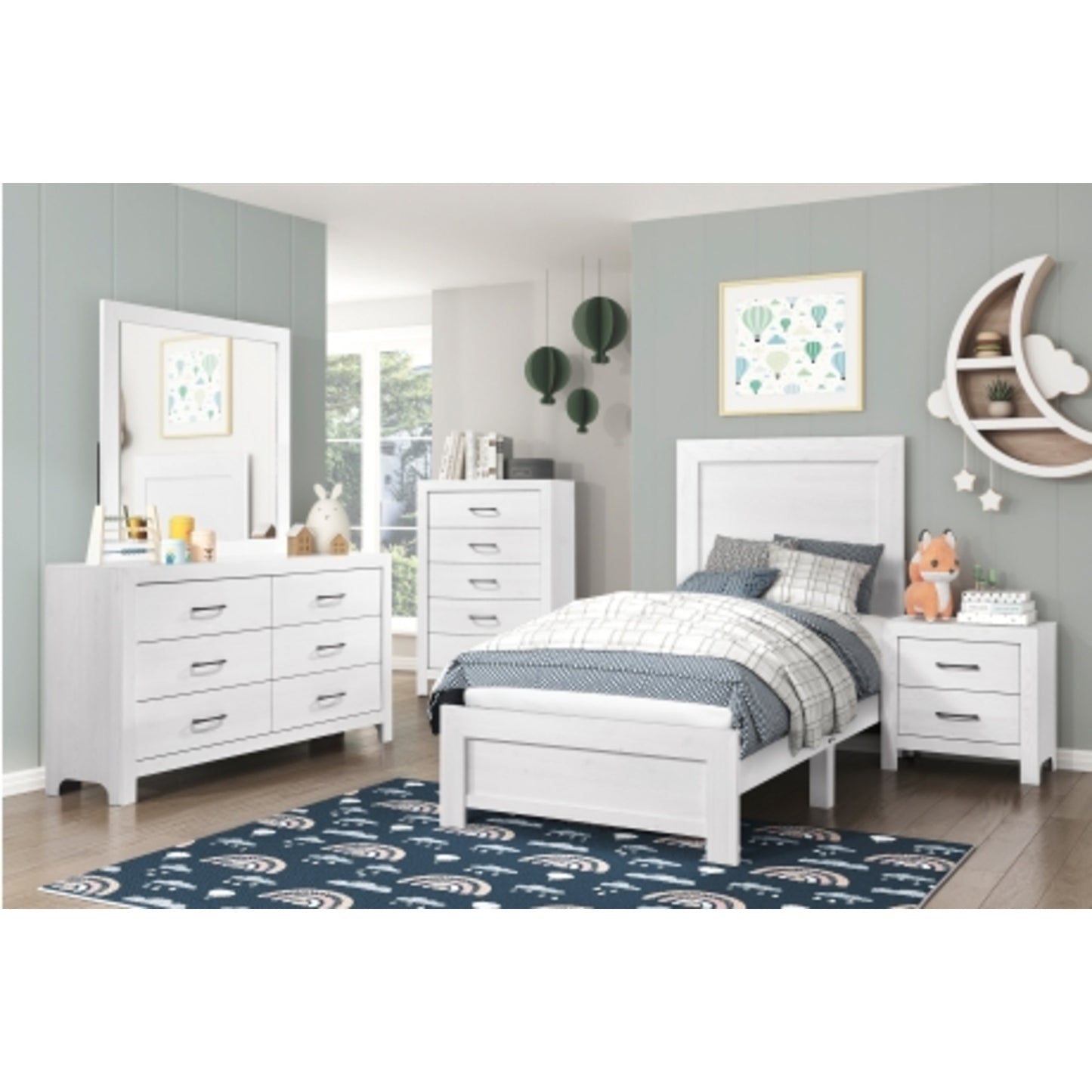 Pearl Luxe King 6pc Bedroom Set - 1534WH - White / Grey / Rustic Brown / Natural