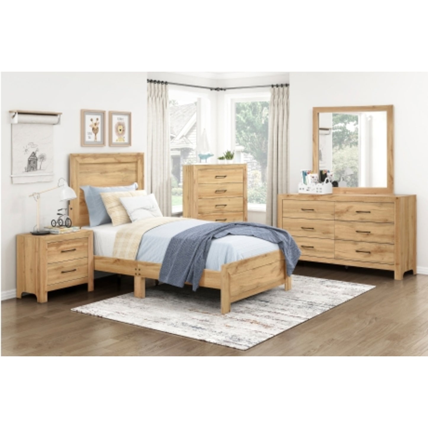 Pearl Luxe King 6pc Bedroom Set - 1534WH - White / Grey / Rustic Brown / Natural