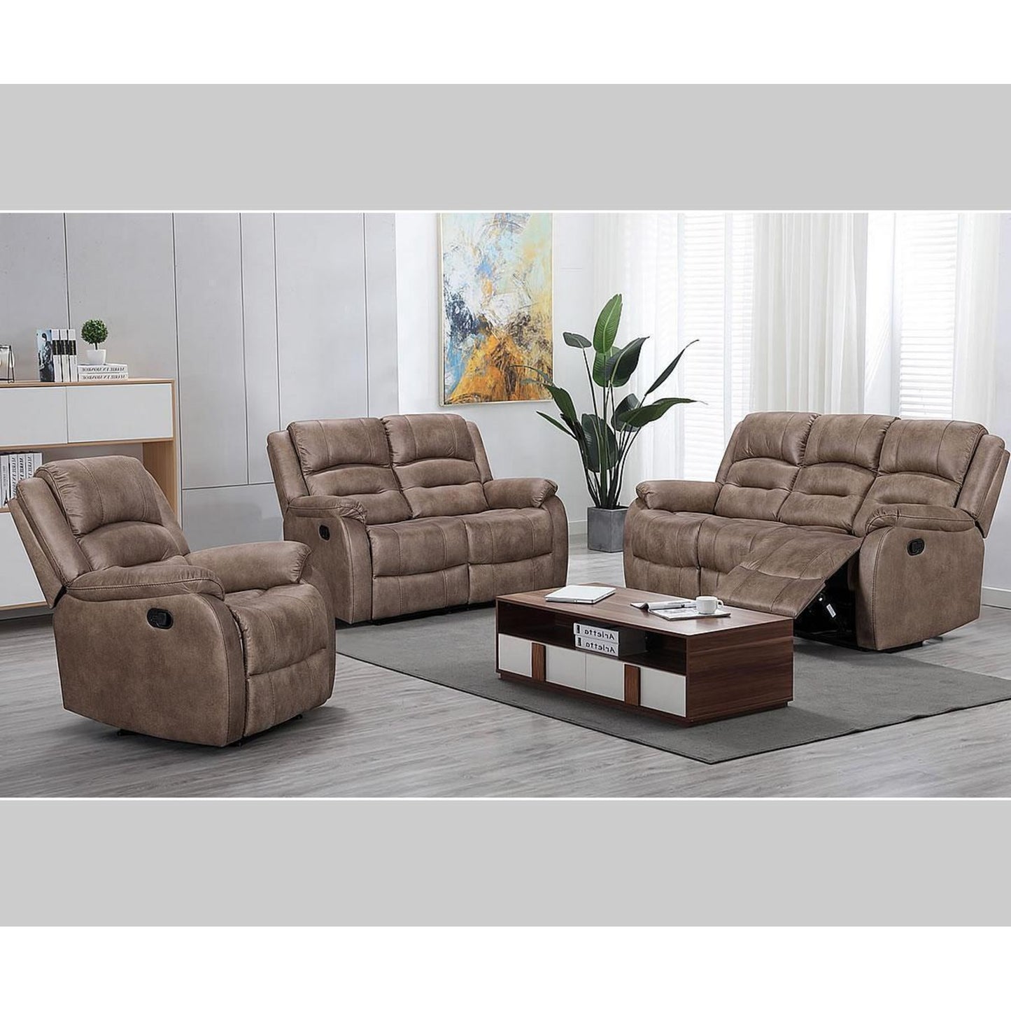 3pc Larissa Manual Recliner Set KW 72070 - Brown / Dark Grey