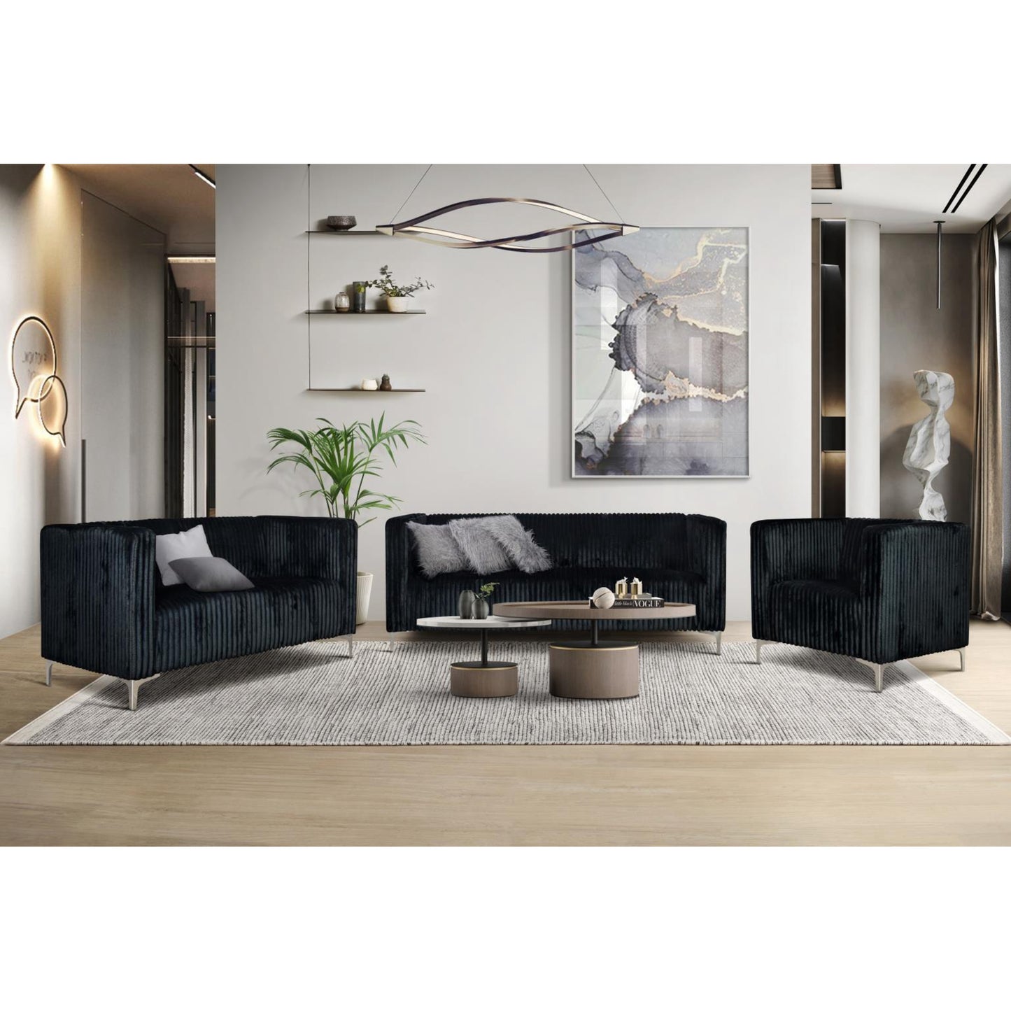 Austin 3-Piece Sofa Set - Black