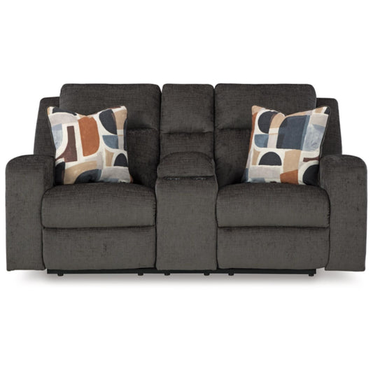 Kanlow Manual Rec Loveseat w/Console -  Dusk / Honey