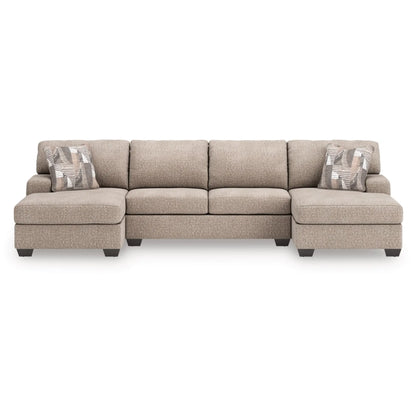 Newellen 3-Piece Sectional with Double Chaise By Ashley - Hemp / Greystone