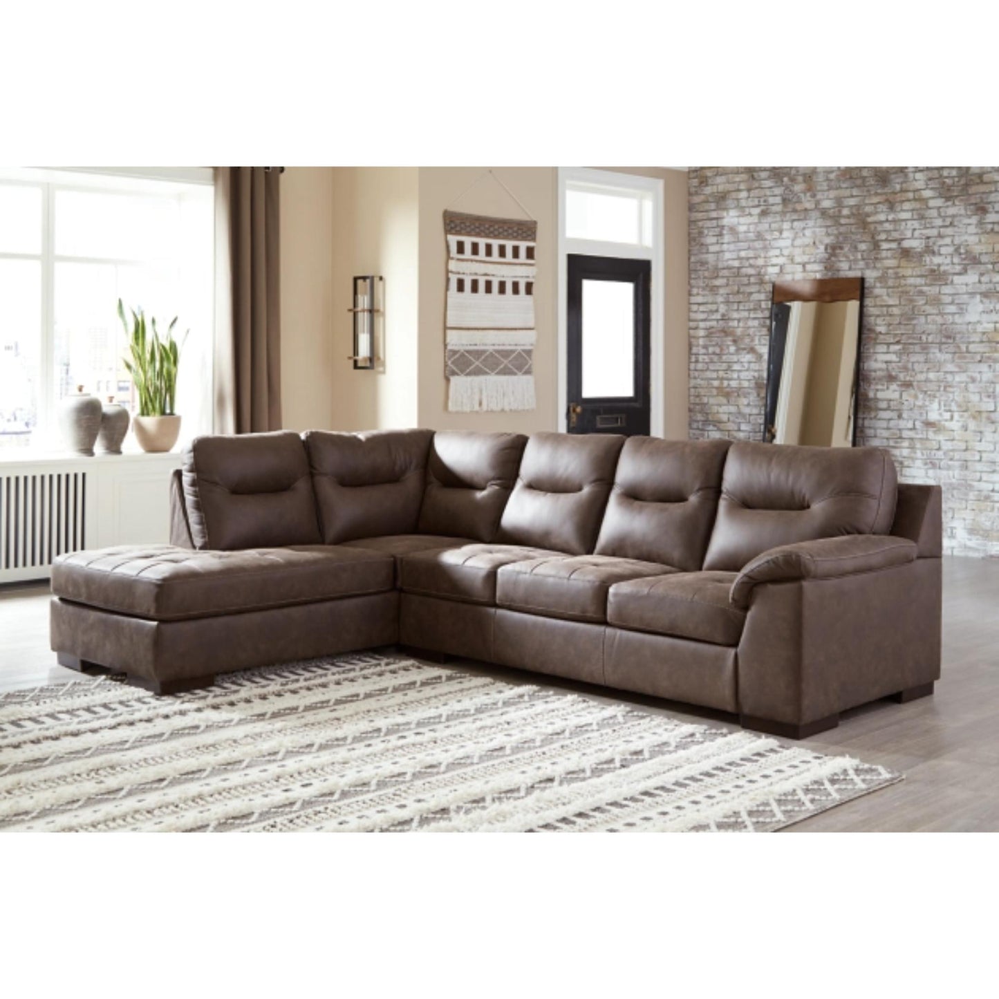 Maderla Walnut 2-Piece Sectional with Chaise