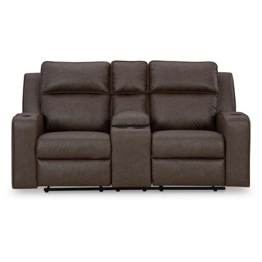 Lavenhorne Manual Rec Loveseat w/Console - Umber / Pebble