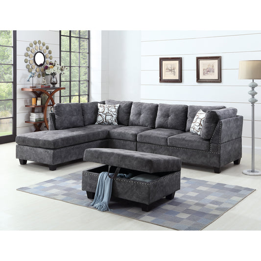 Snow Grey Suede Sectional with Ottoman