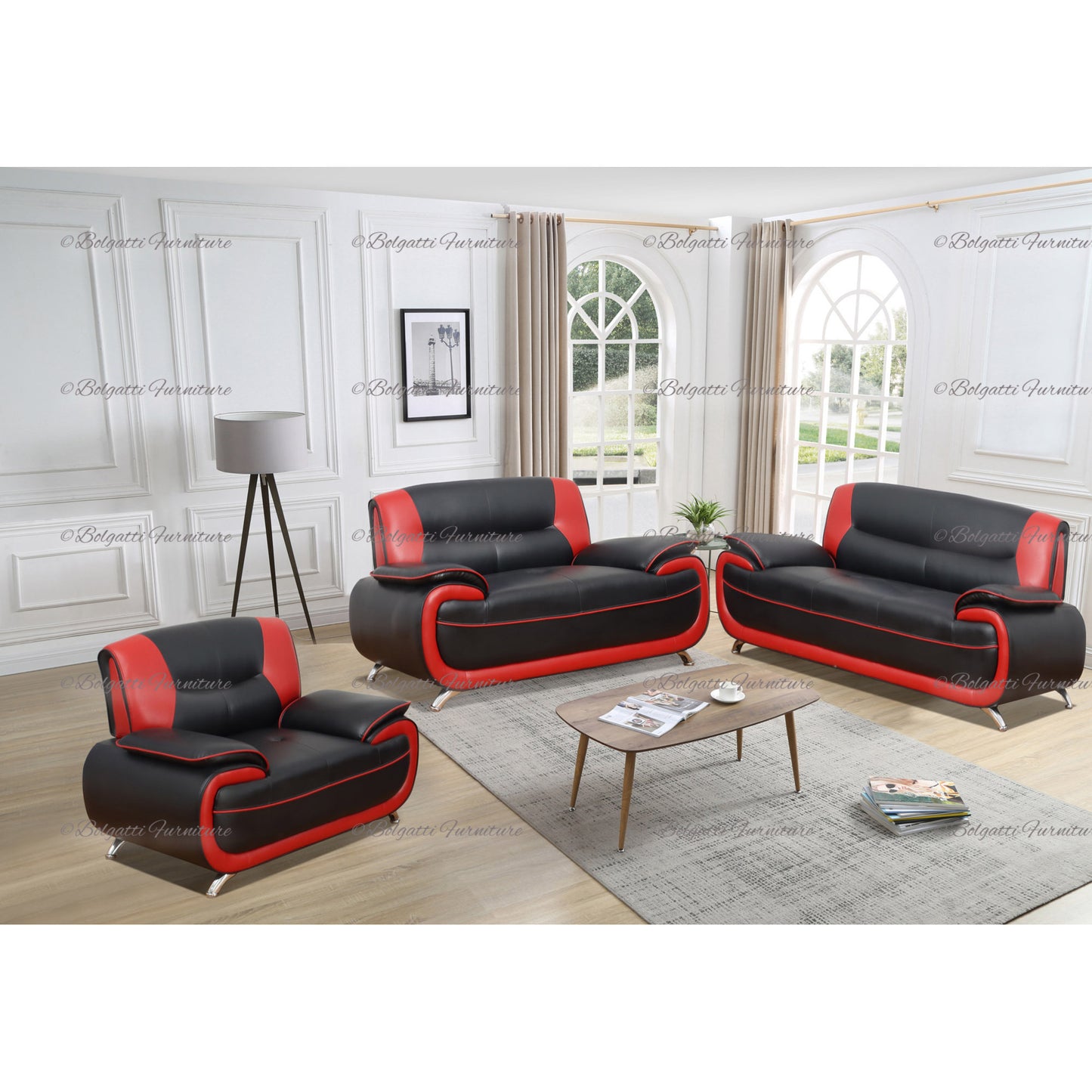 Black/Red  Dalia 3-Piece Sofa Set