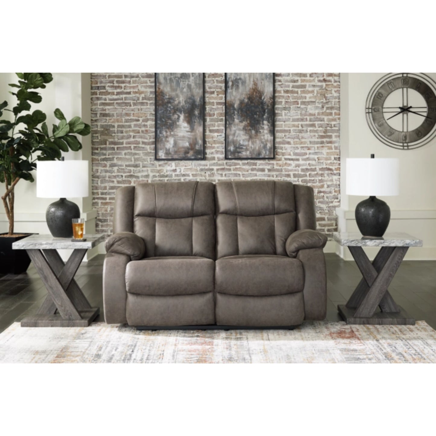 First Base Manual Reclining Loveseat - Gunmetal