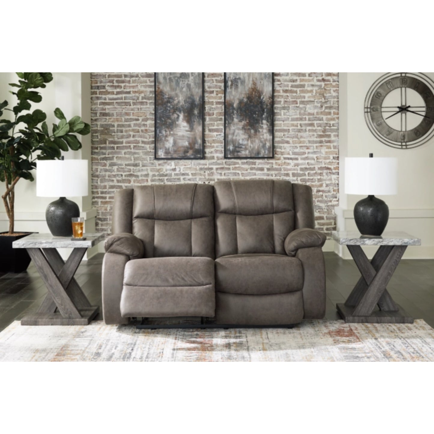 First Base Manual Reclining Loveseat - Gunmetal