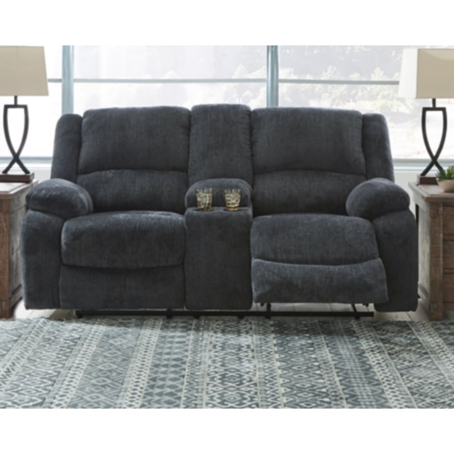 Draycoll Manual Rec Loveseat w/Console - Slate