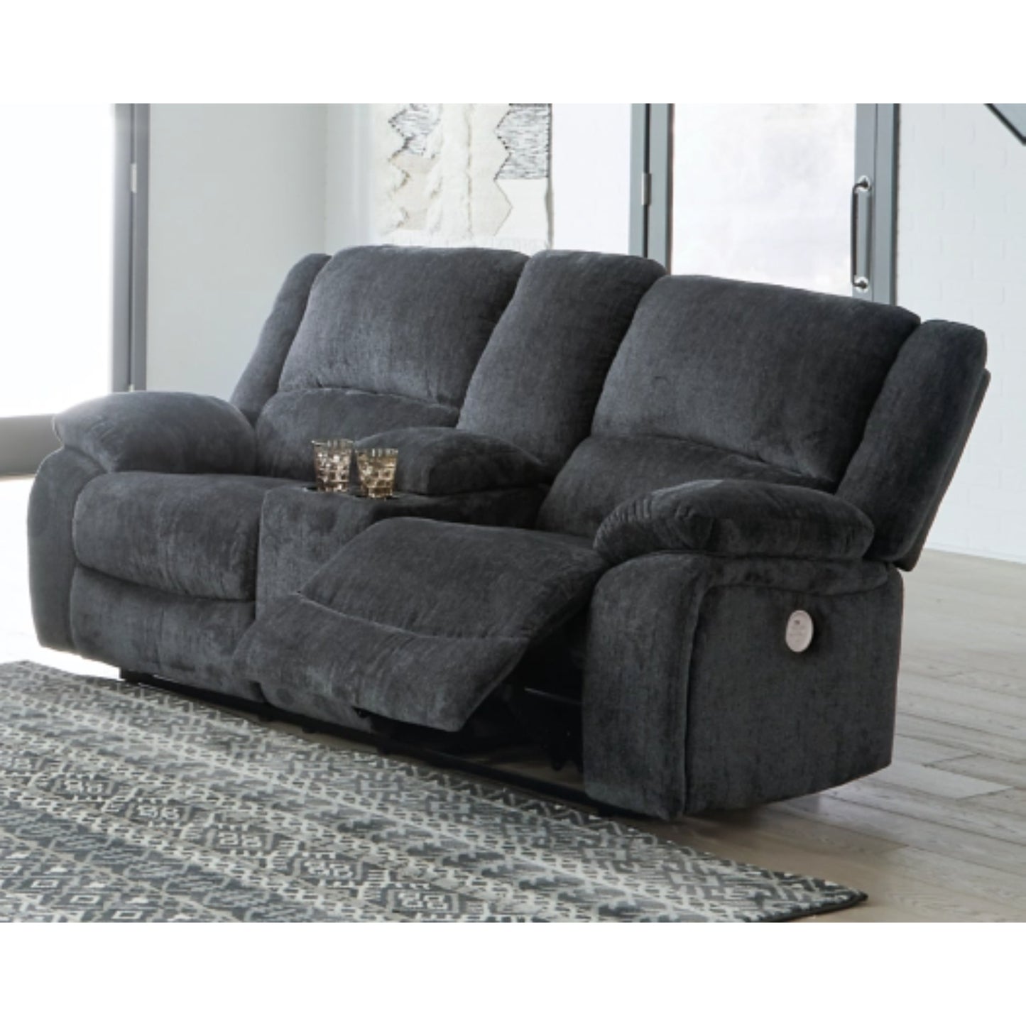 Draycoll DBL REC Power Loveseat w/Console - Slate