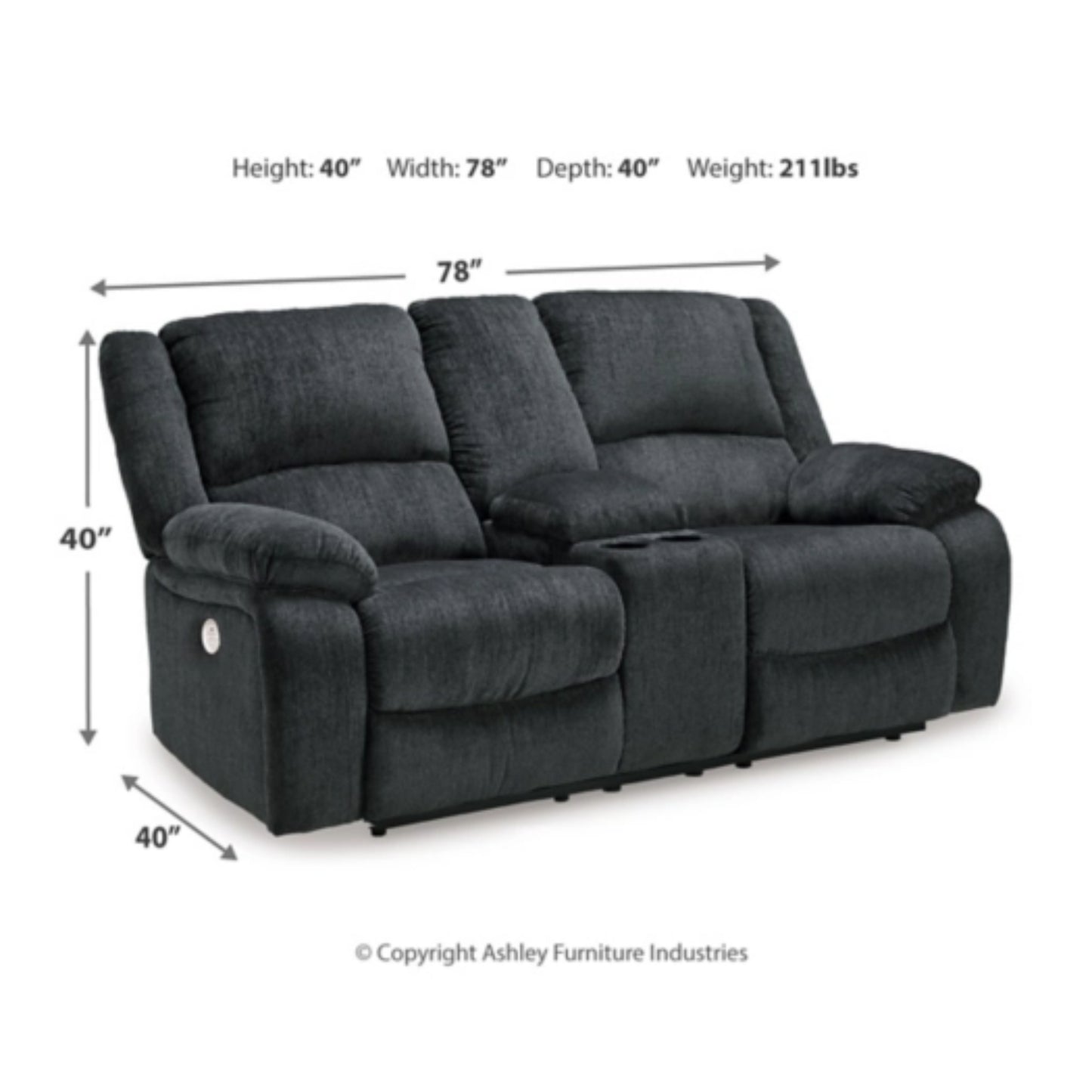 Draycoll DBL REC Power Loveseat w/Console - Slate