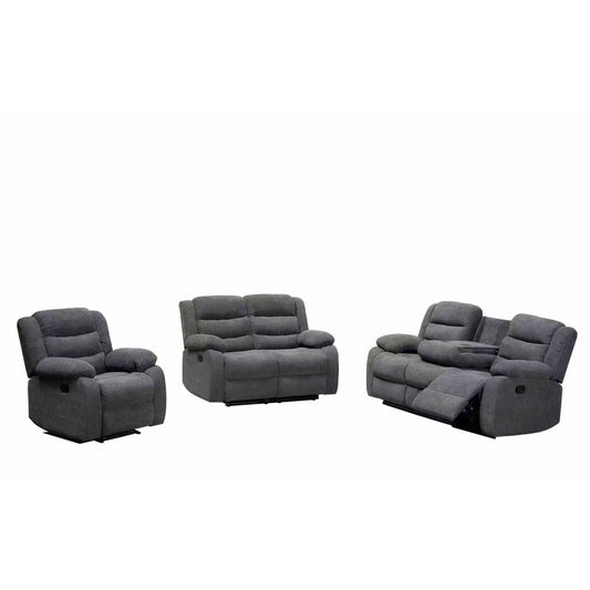 Rivaldo Grey Fabric 3pc Manual Recliner Set