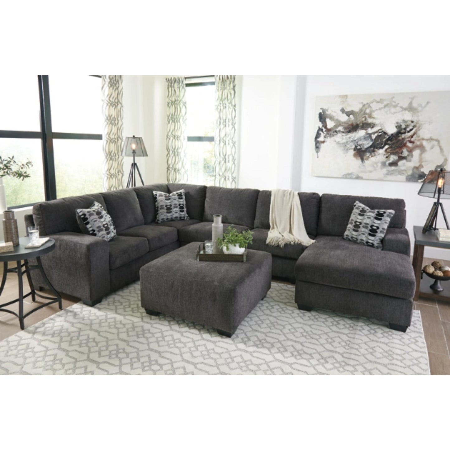 Ballinasloe Oversized Accent Ottoman - Smoke / Platinum