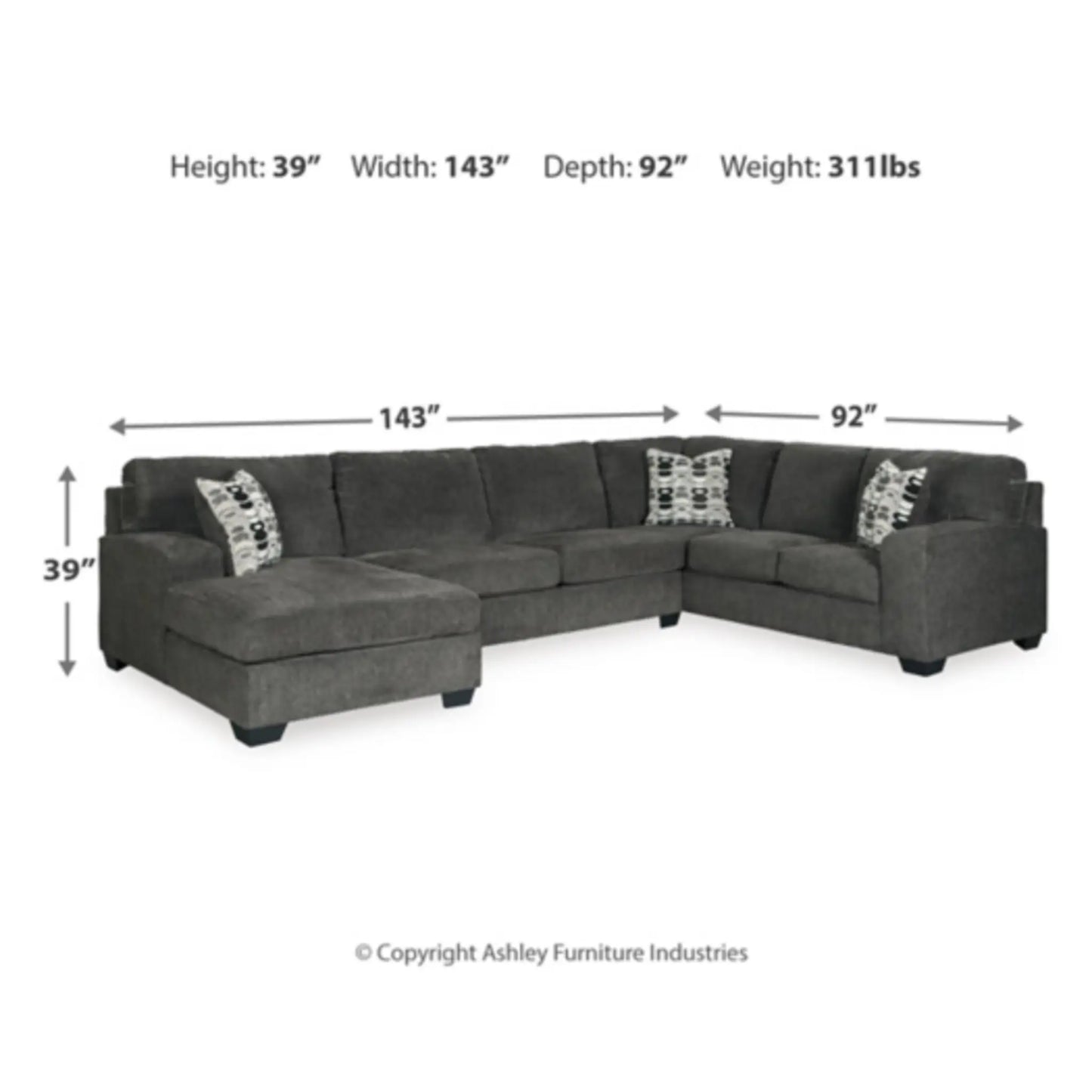 Ballinasloe Smoke 3-Piece Sectional By Ashley