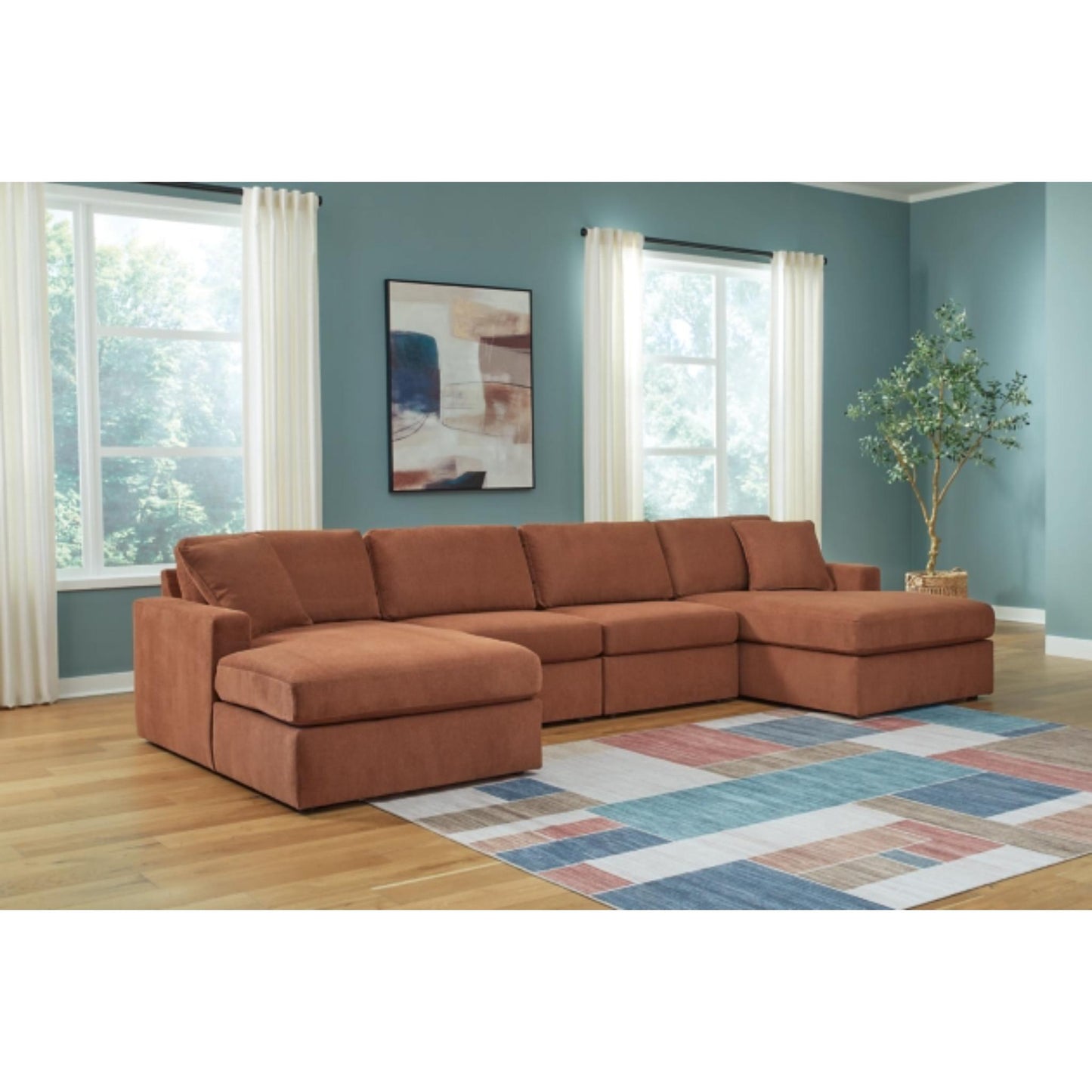 Modmax 4-Piece Modular Double Chaise Sectional - Ink / Oyster / Granite / Spice
