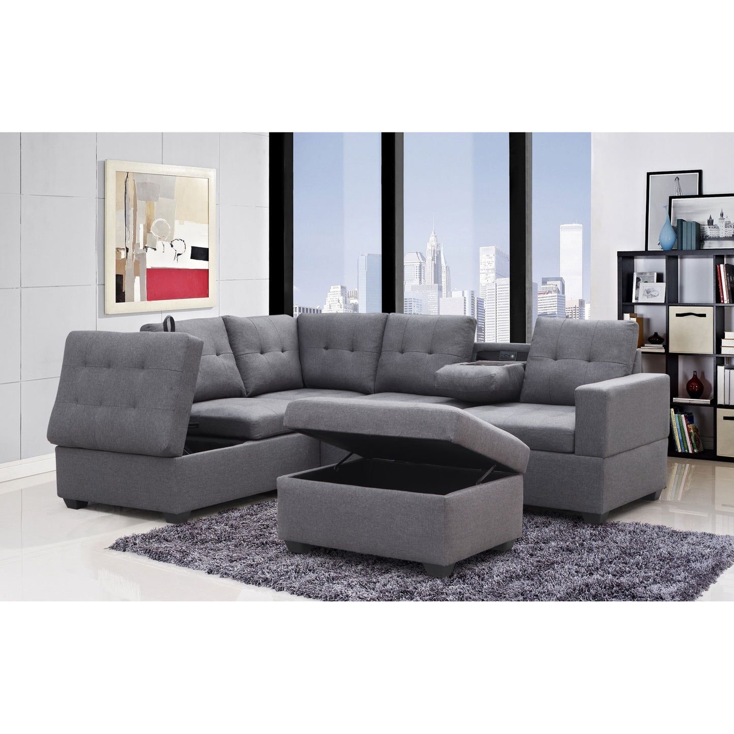 Mia Reversible  Sectional - Grey Fabric  L3745