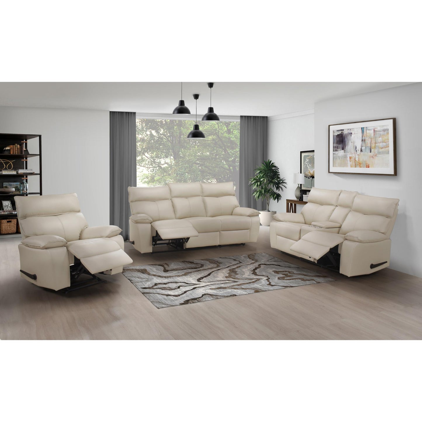 Kandra Manual Reclining loveseat M99087 (Genuine Leather)  - Beige / Black