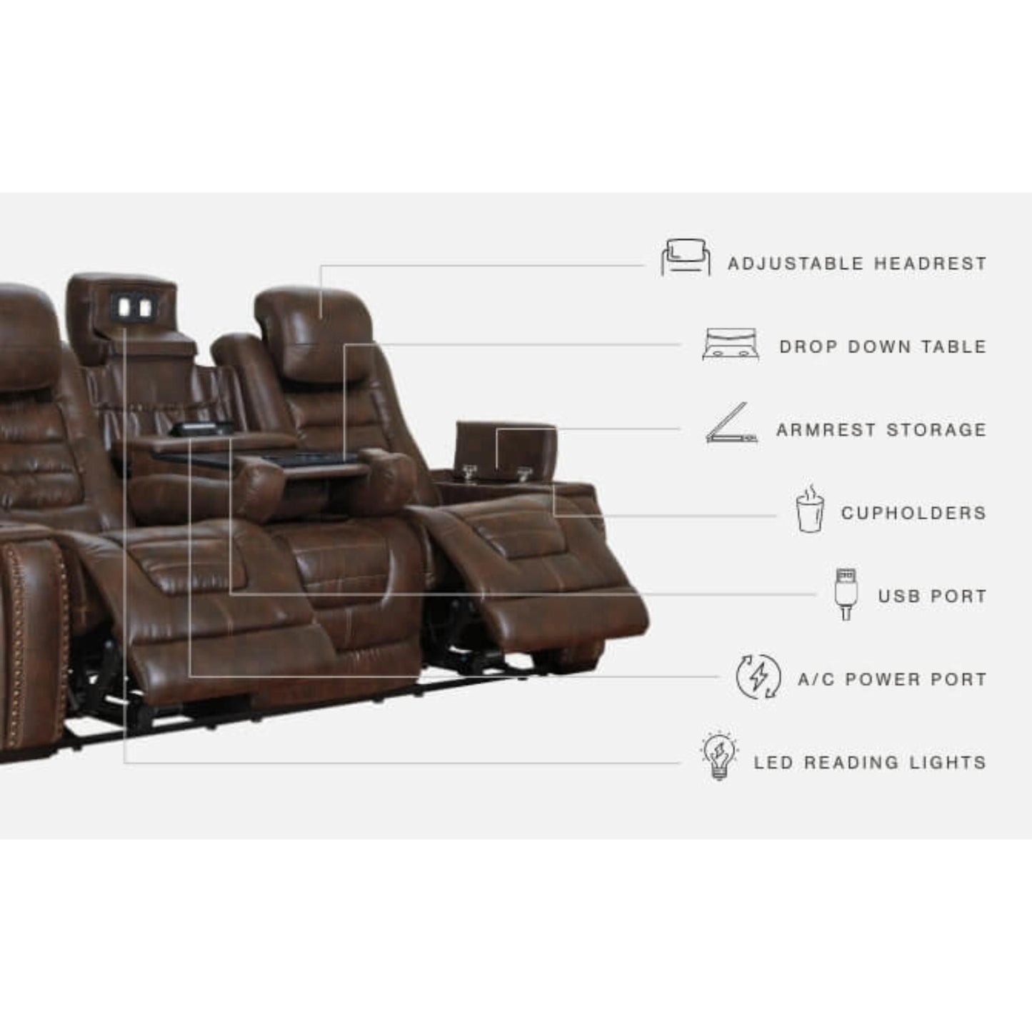 Game Zone PWR REC Sofa with ADJ Headrest
