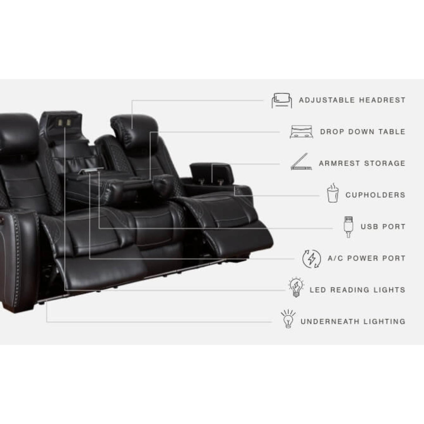 Party Time PWR REC Sofa with ADJ Headrest