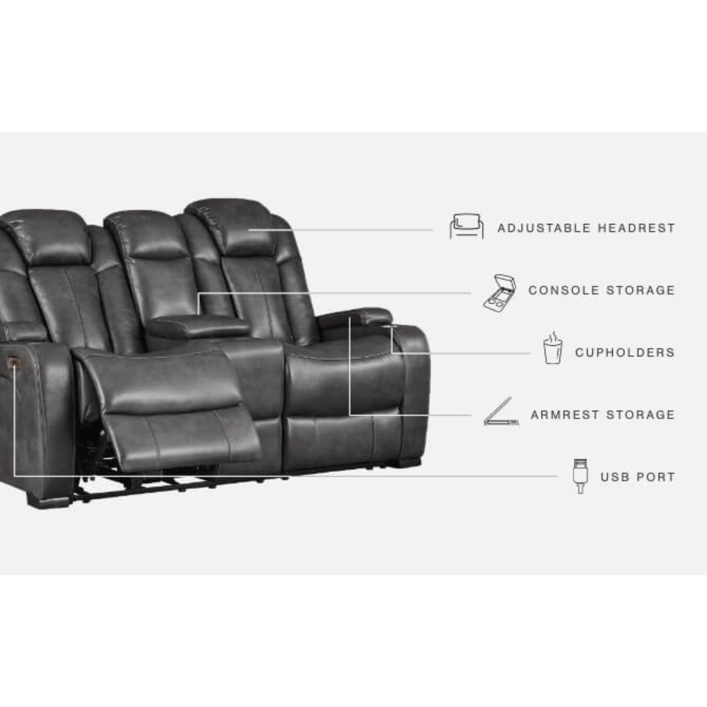Turbulance Power REC Loveseat/CON/ADJ HDRST - Quarry