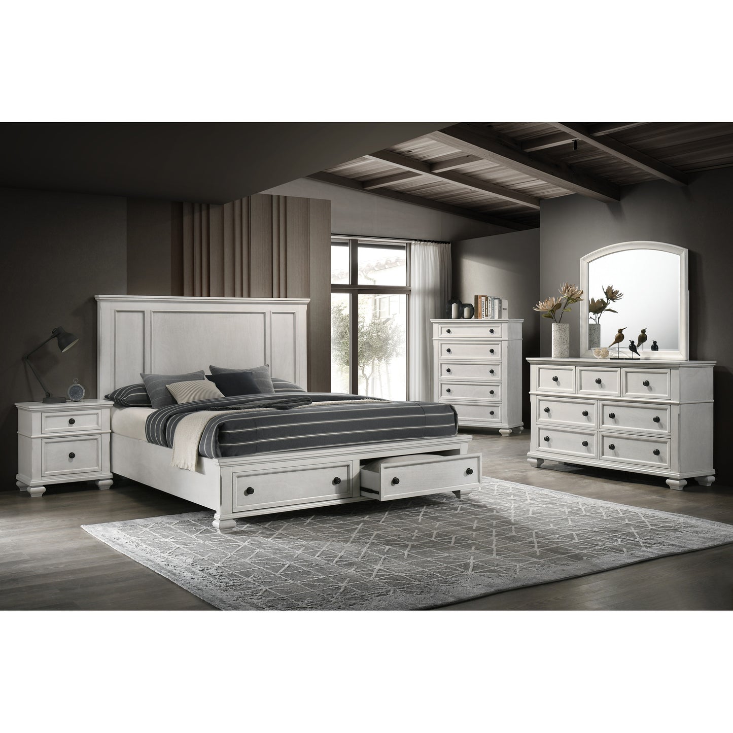 Victoria King 6pc Bedroom Set - B7079 -  Black / White / Antique White / Brown / Grey