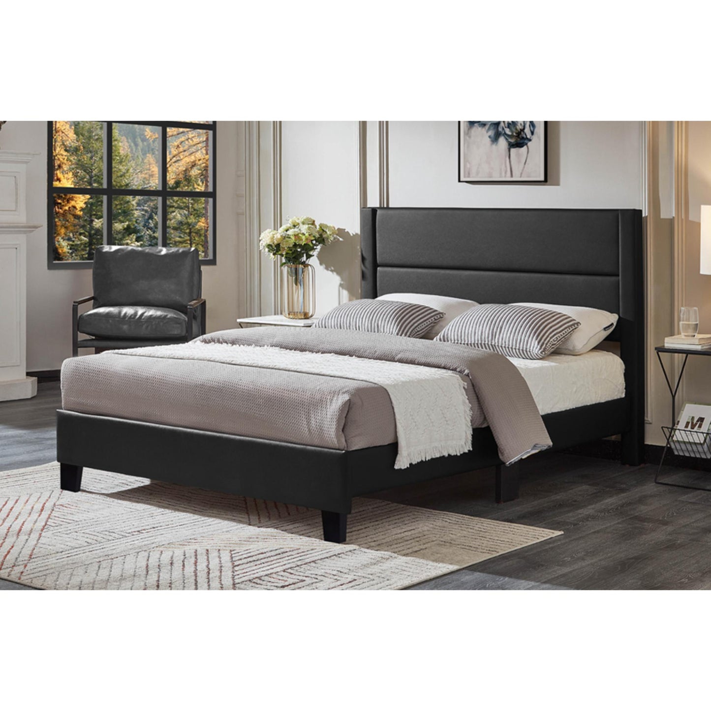 Queen Hudson Platform Bed T 2175 - Grey Leather / Grey Linen / Black Leather / White Leather