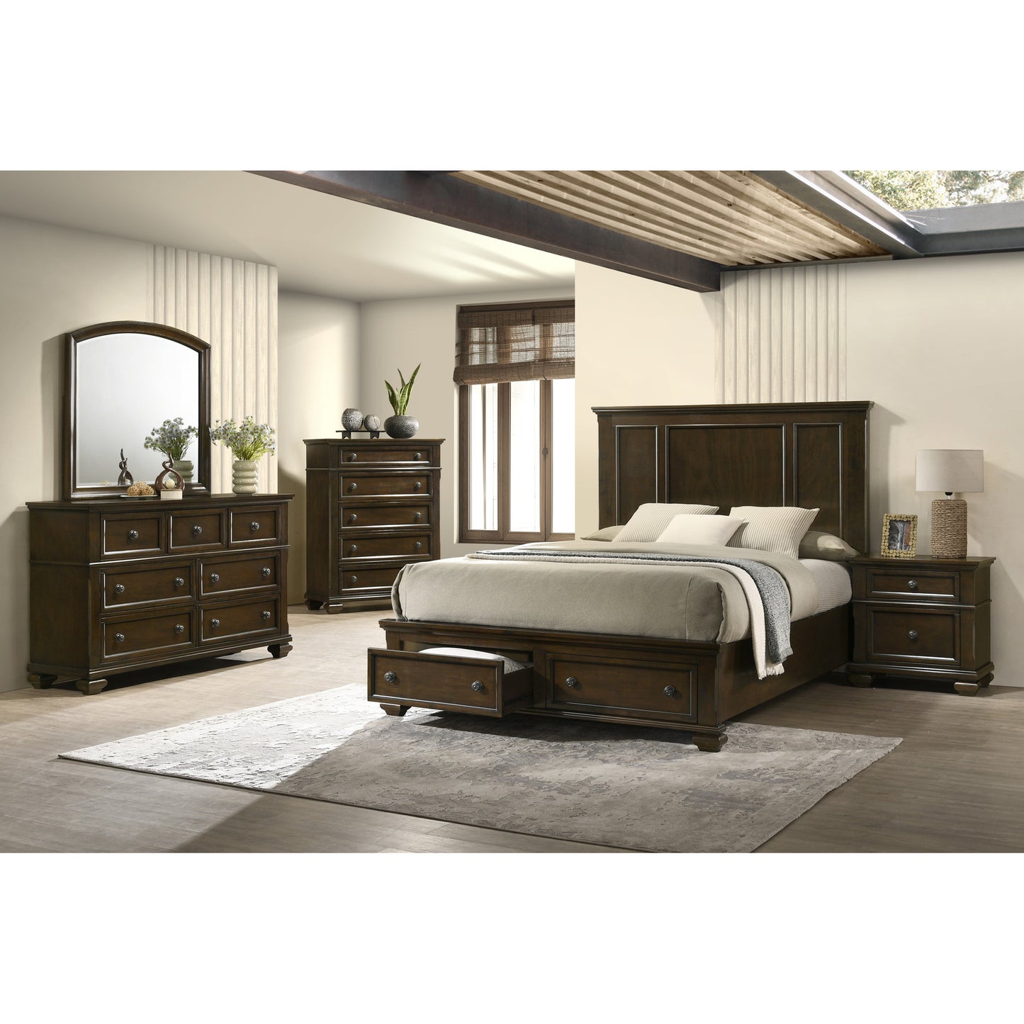 Victoria King 6pc Bedroom Set - B7079 -  Black / White / Antique White / Brown / Grey