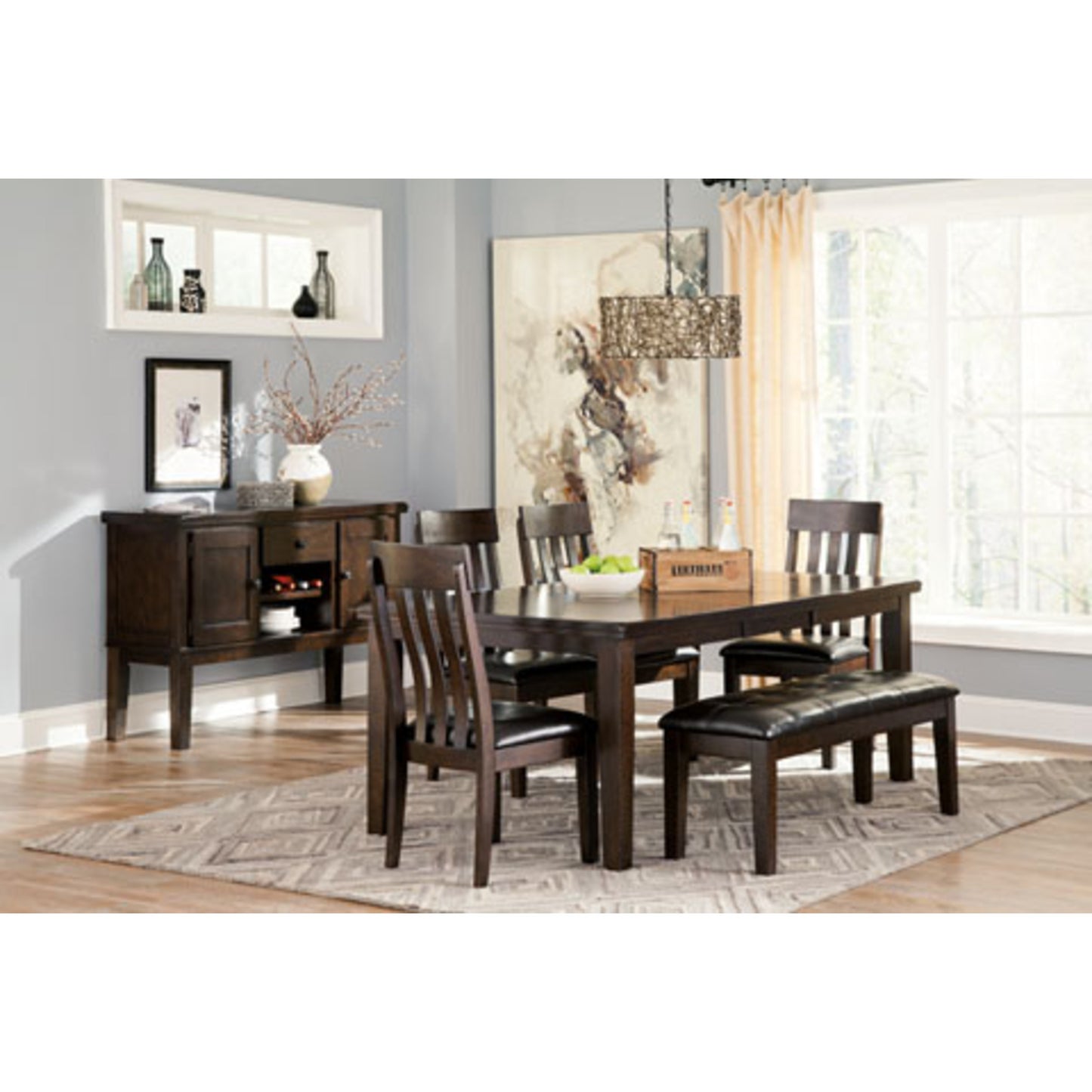 Haddigan Dining Table Set with 4 Chairs and Bench