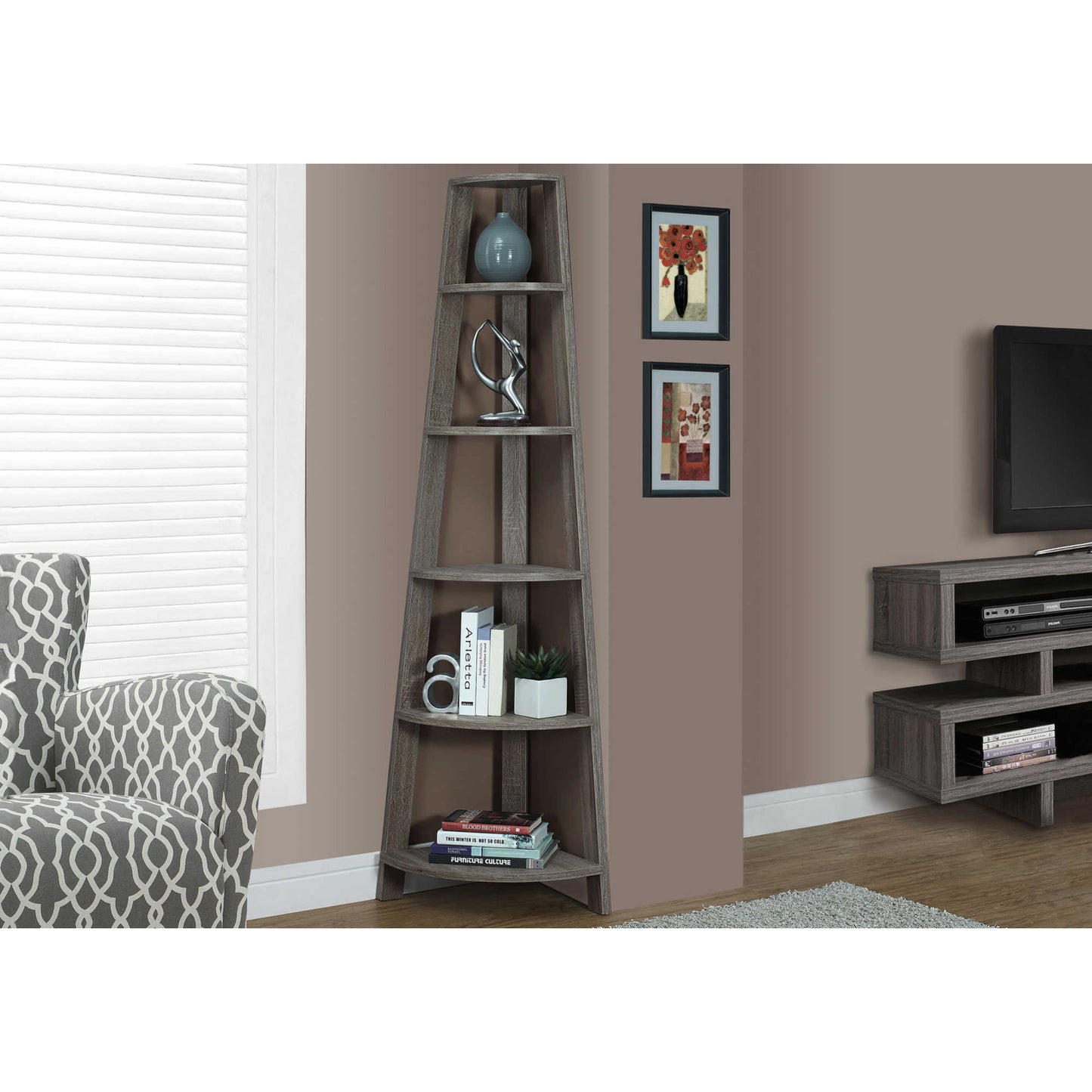 72" BOOKCASE M2751 - Dark Walnut / Brown Oak / Black / Grey / Espresso / Dark Taupe / White / Grey - White / Grey - Black