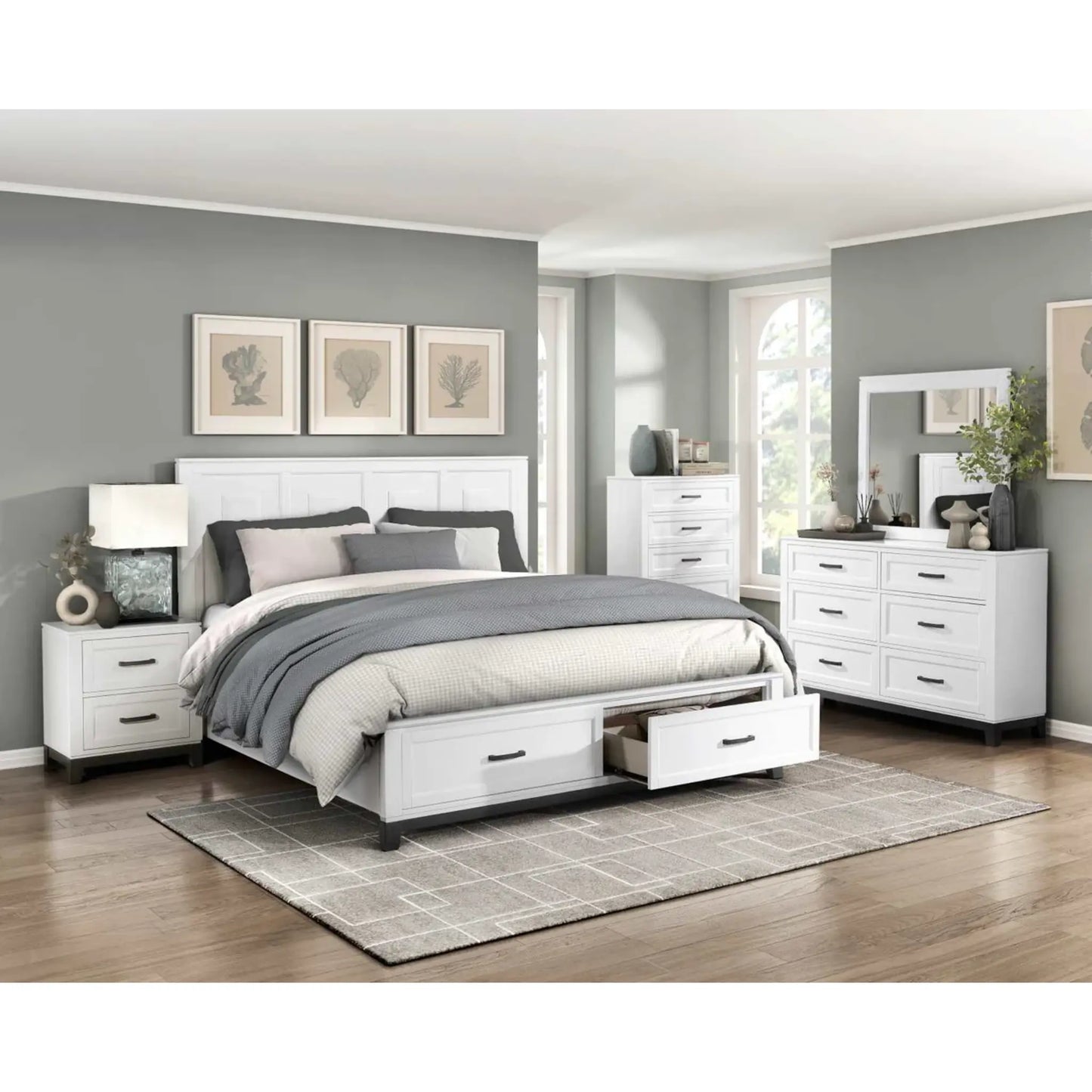 Moonlight Queen 6pc Bedroom Set - 1450 - White / Grey