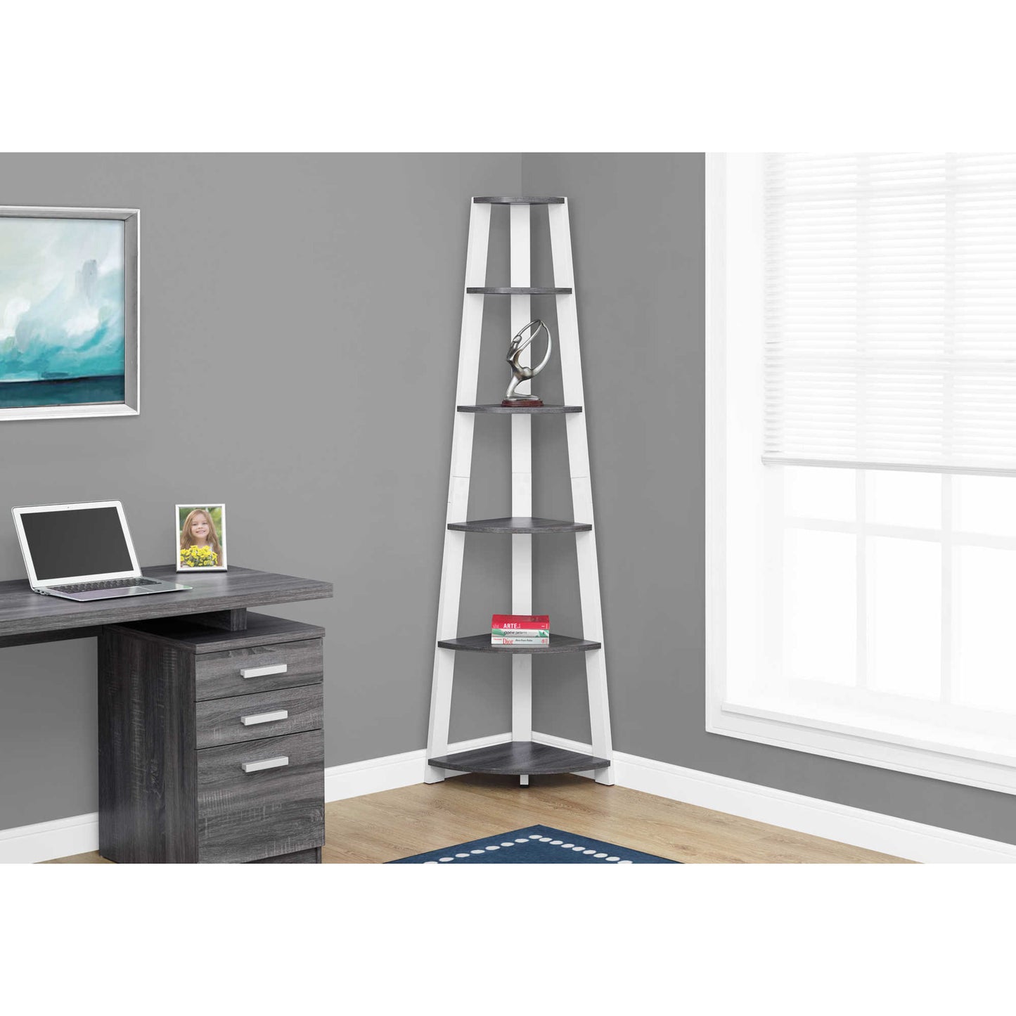 72" BOOKCASE M2751 - Dark Walnut / Brown Oak / Black / Grey / Espresso / Dark Taupe / White / Grey - White / Grey - Black