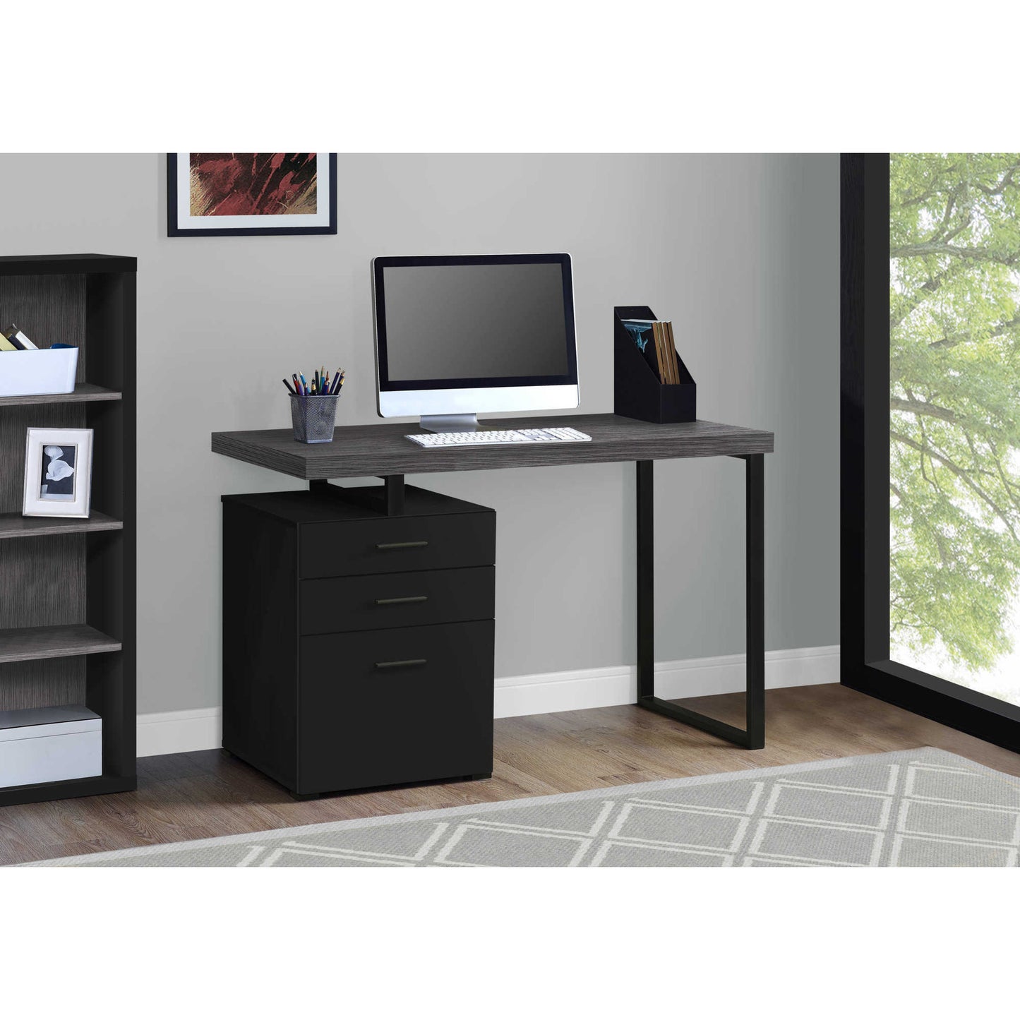 OFFICE DESK M7643 - Natural / Cherry / White - Concrete / Grey - Black / White / Modern Grey / Modern Taupe