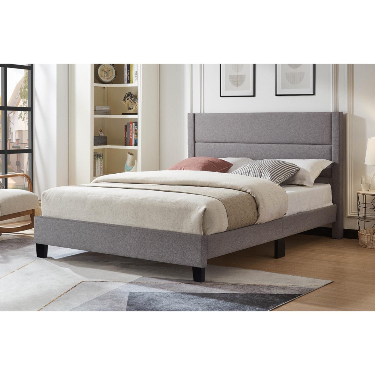 Queen Hudson Platform Bed T 2175 - Grey Leather / Grey Linen / Black Leather / White Leather