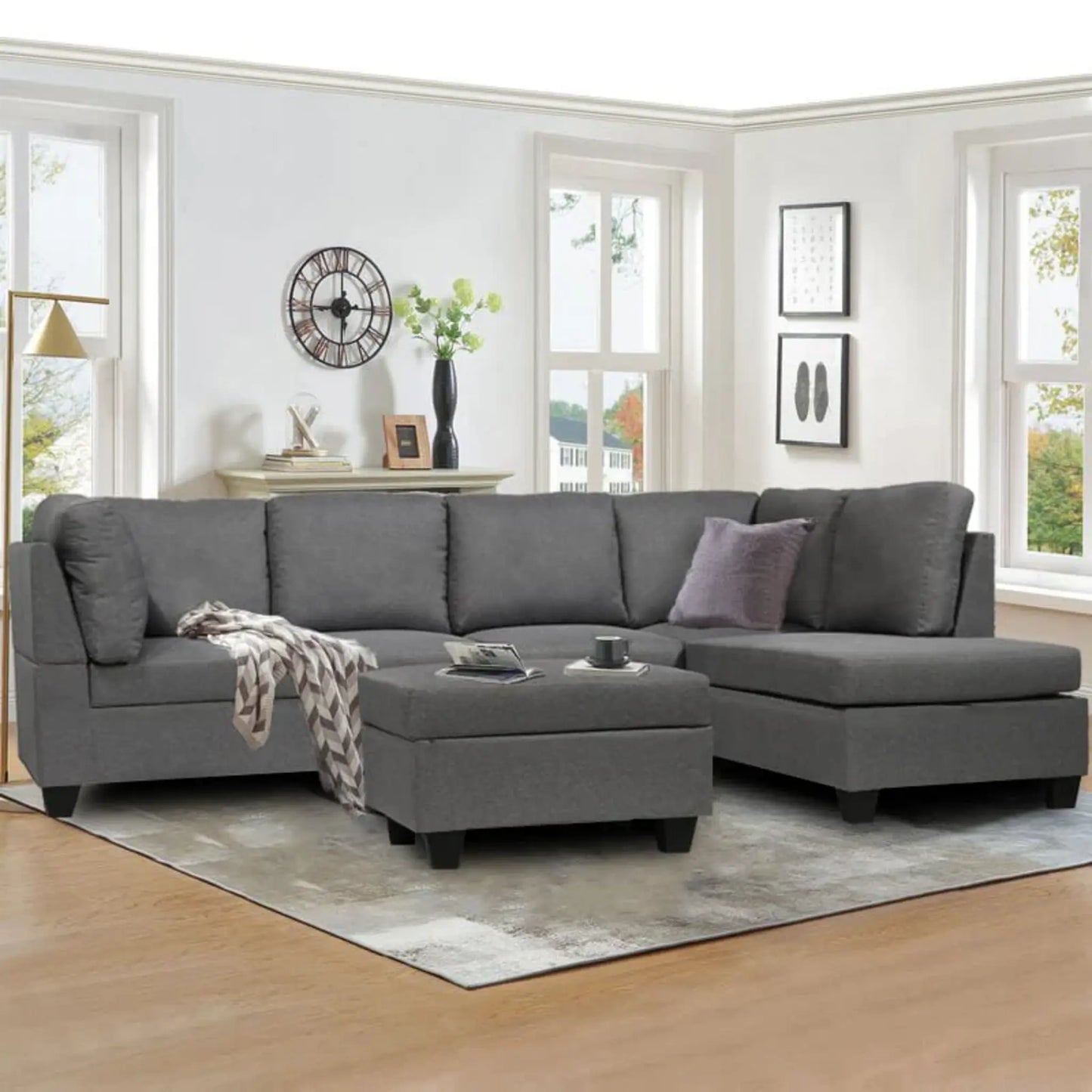 Julia Grey Fabric Reversible  Sectional