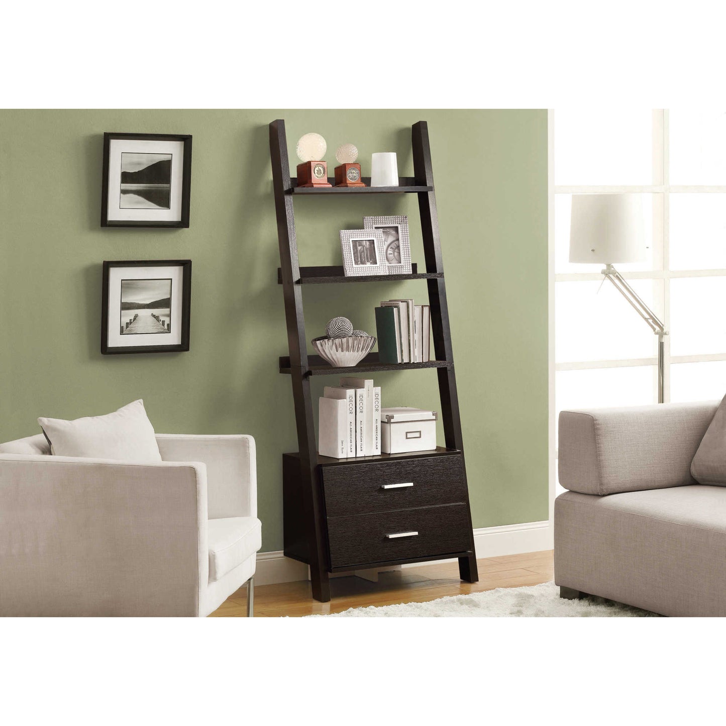 69" BOOKCASE M2562 -  Grey - White / Espresso / White