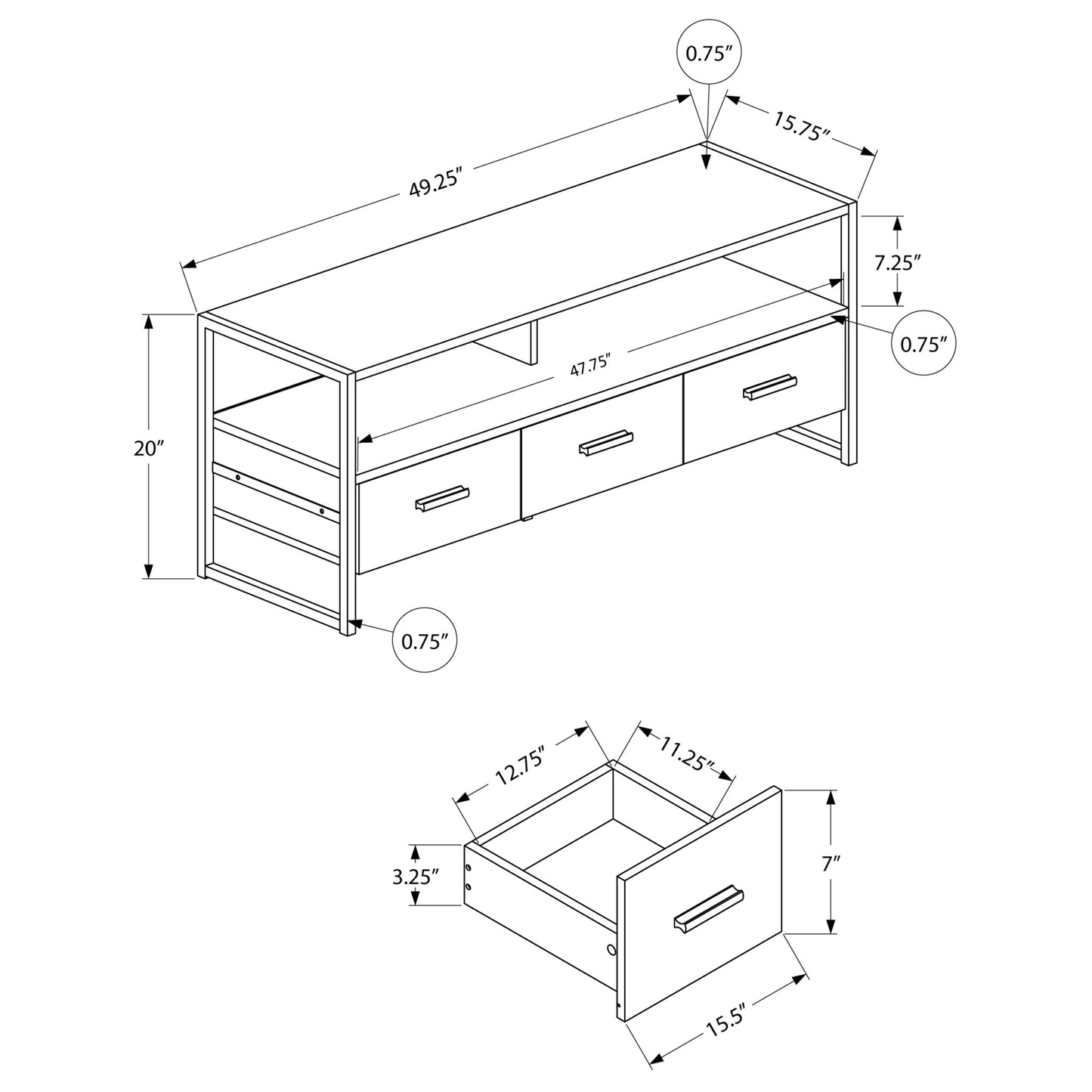 48'' TV STAND M2617 -  Grey / Black / Dark Taupe