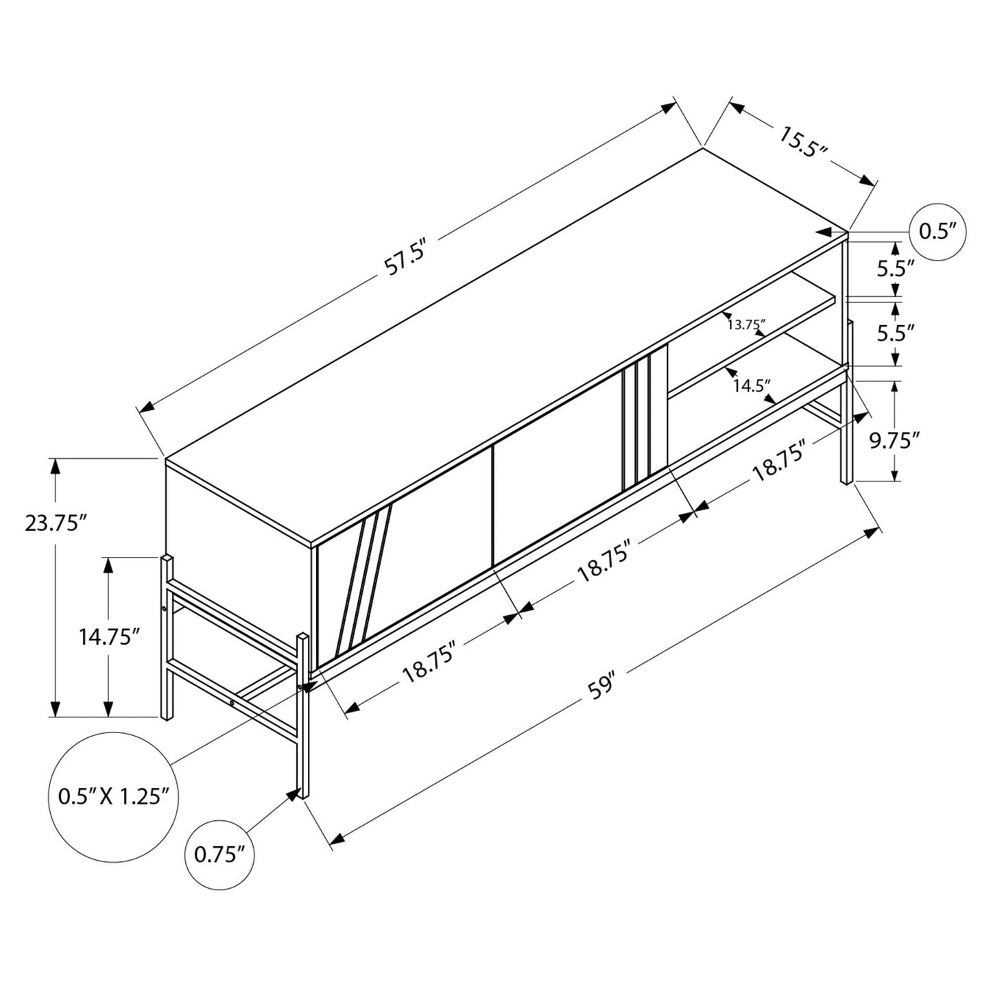 60'' TV STAND M2738 - Black / White / Grey