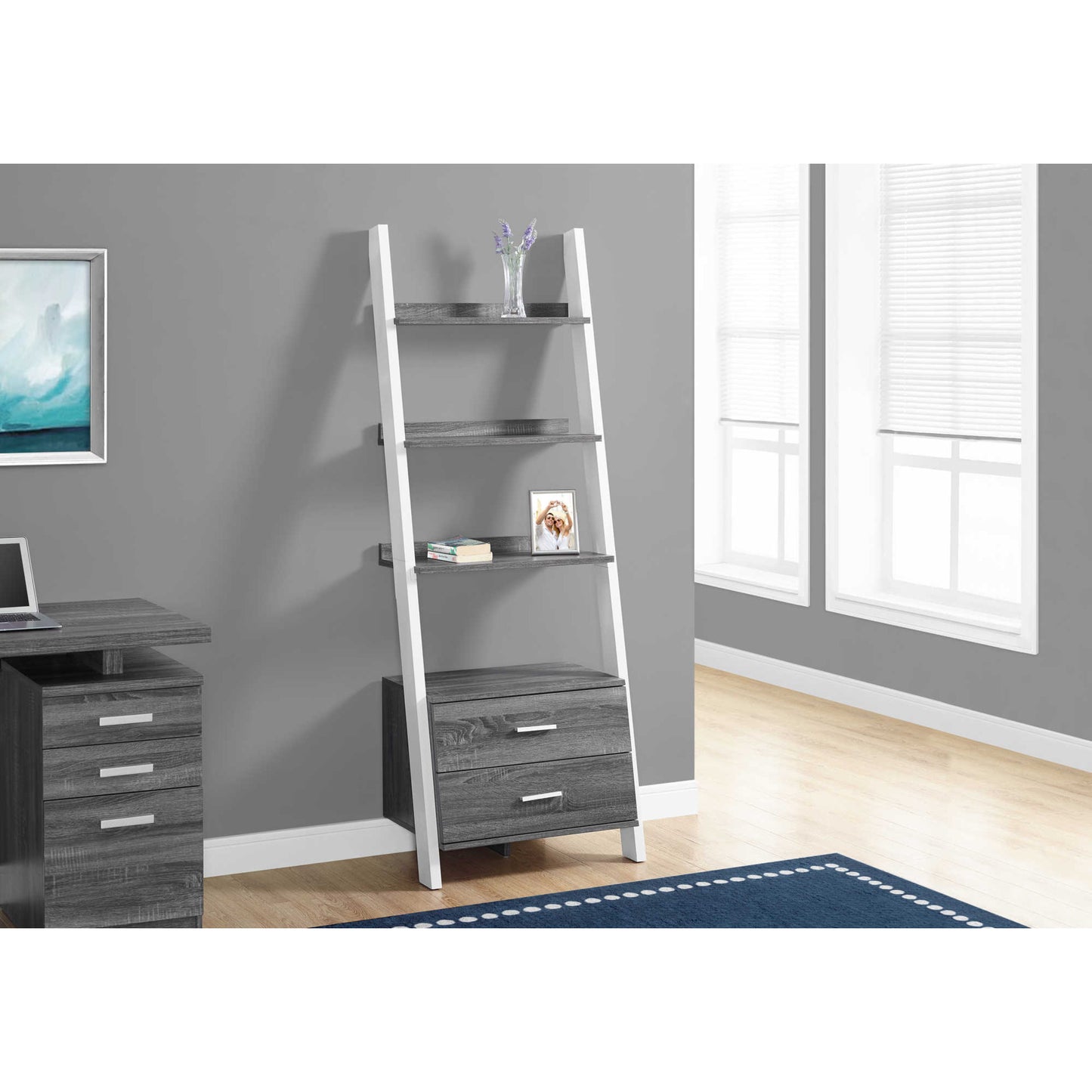 69" BOOKCASE M2562 -  Grey - White / Espresso / White
