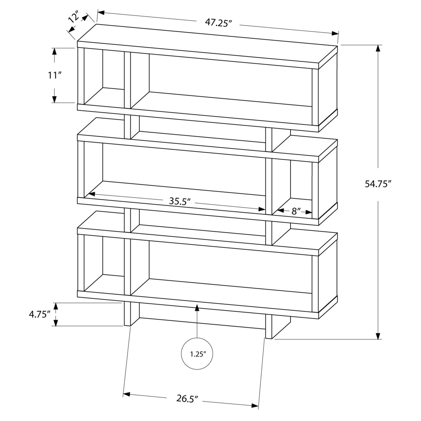 55" BOOKCASE M3251 - Dark Taupe