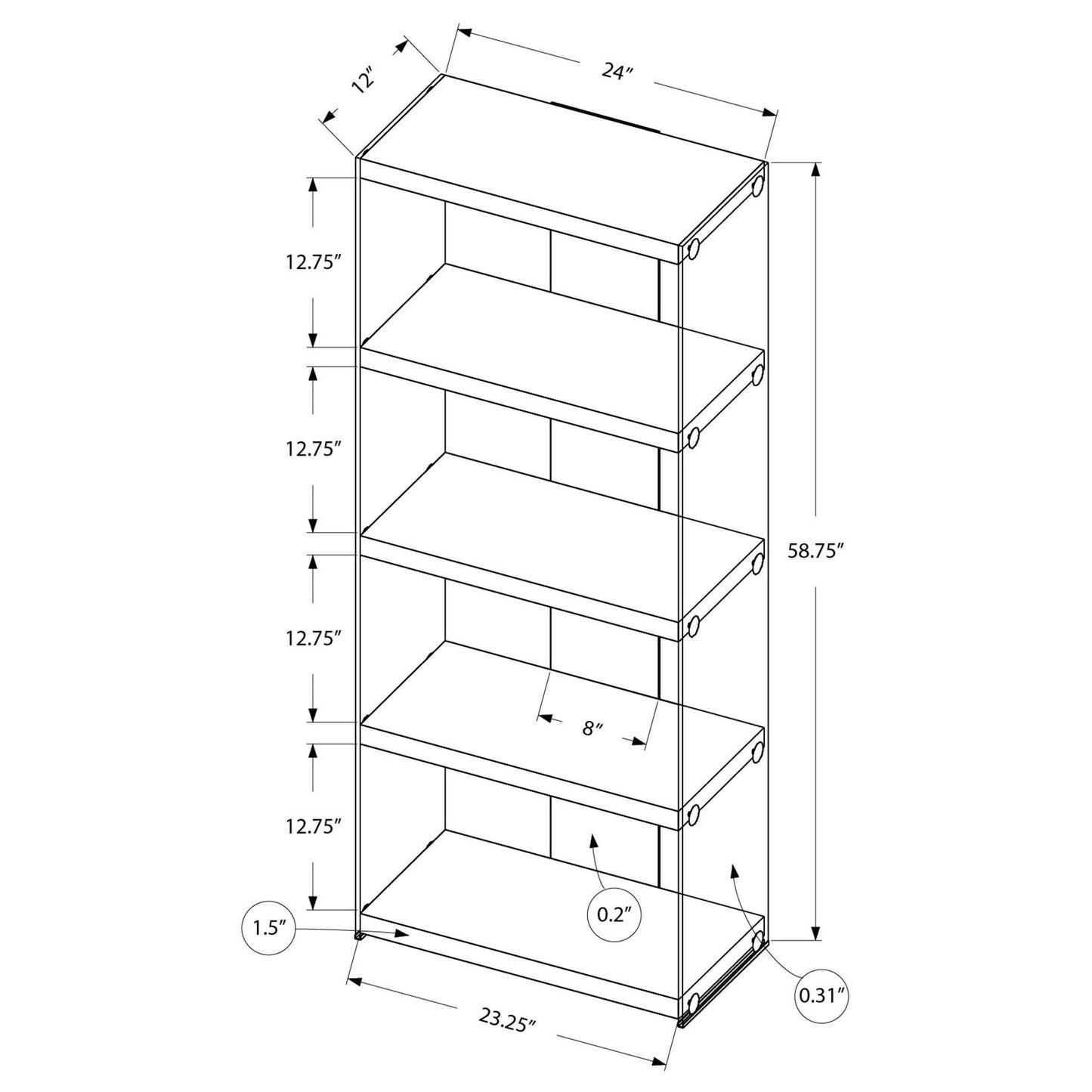 60" BOOKCASE M3289 - White