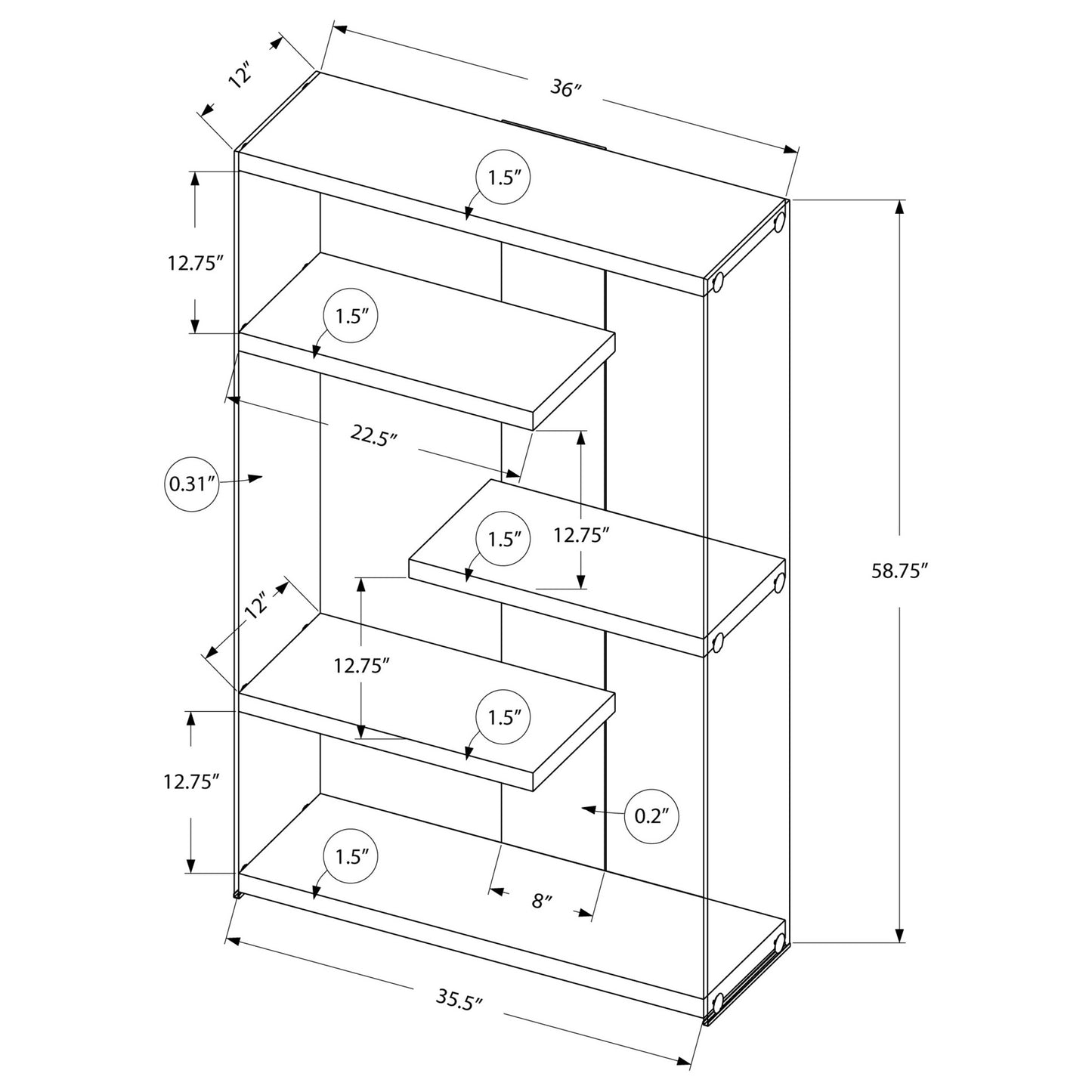 60" BOOKCASE M3290 - White